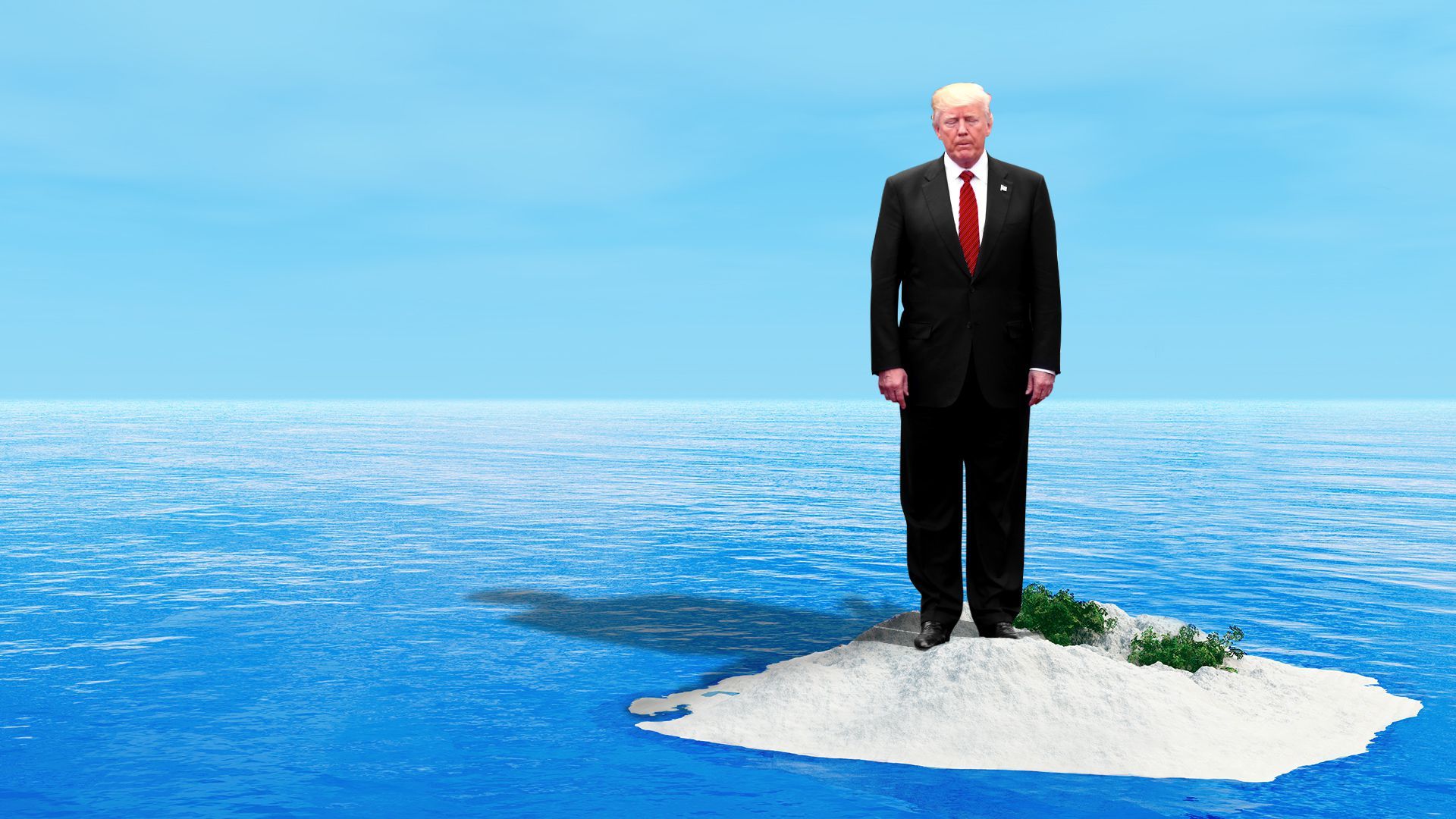 Photo illustration of President Trump on an island.   