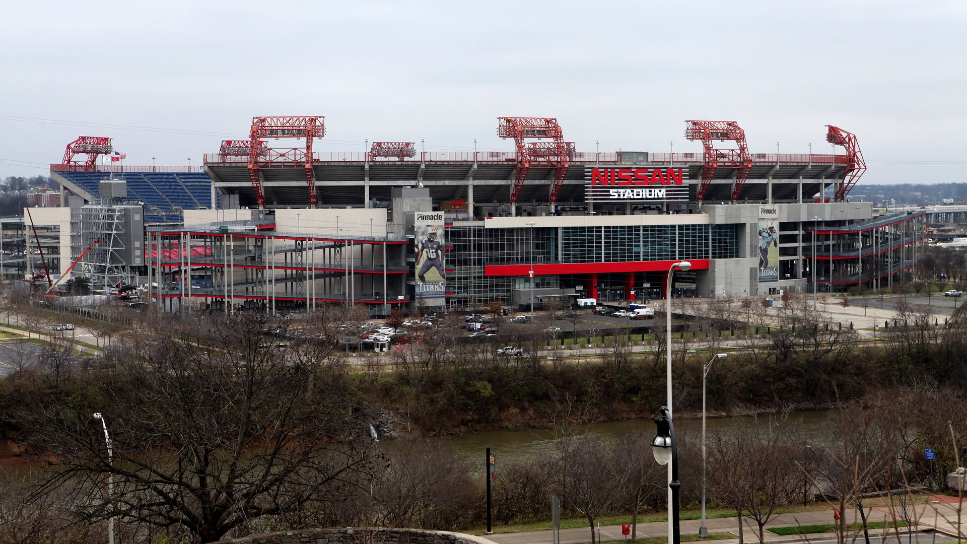 An exterior photo of Nissan Stadium.