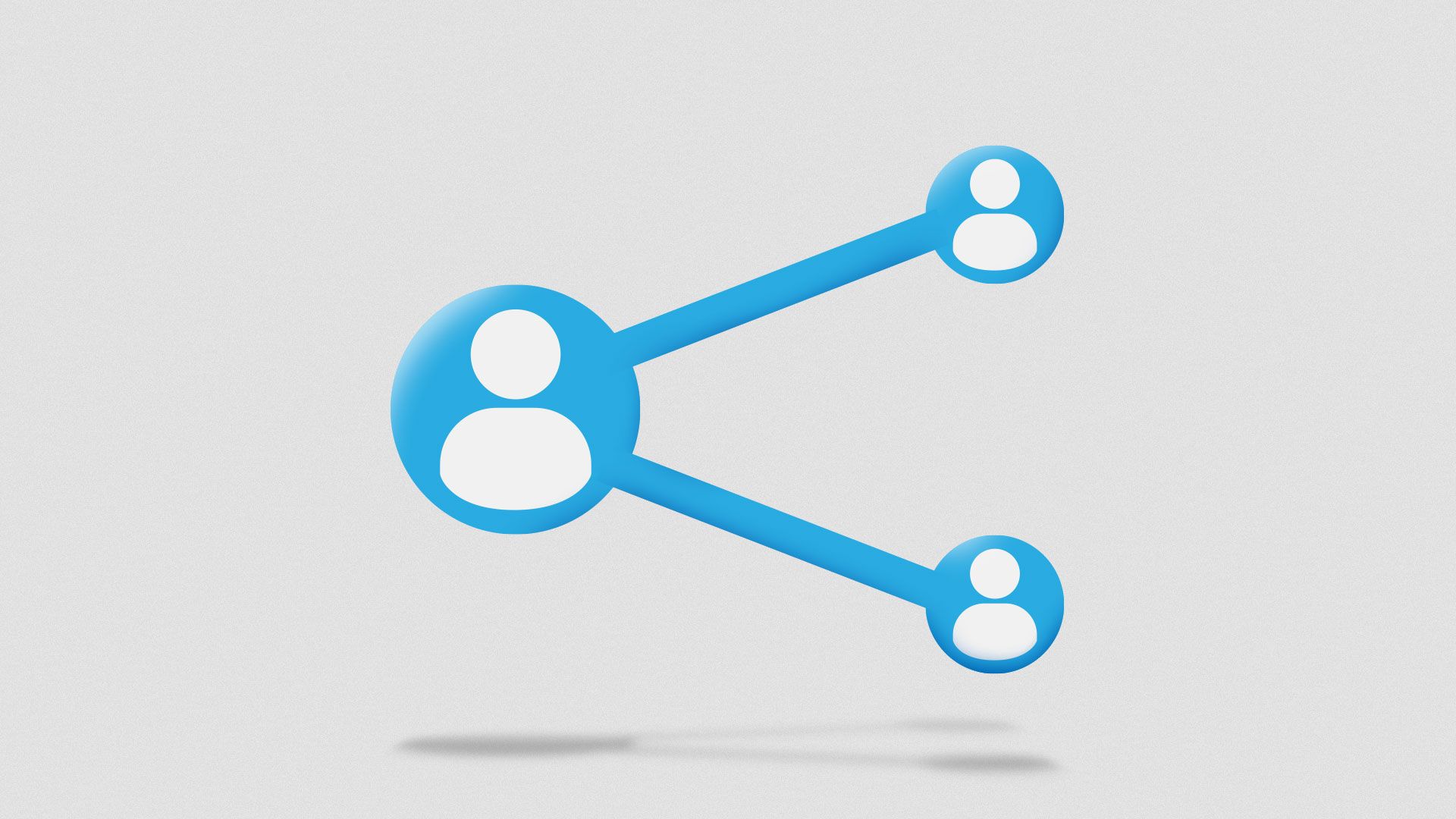 Illustration of a share icon with account avatars as the circles.