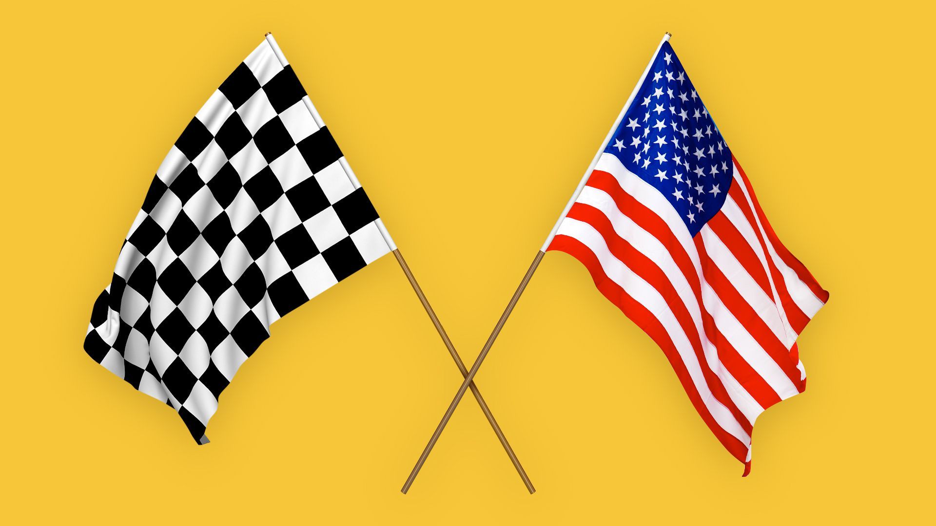 Illustration of crossed racing flags and an American flag