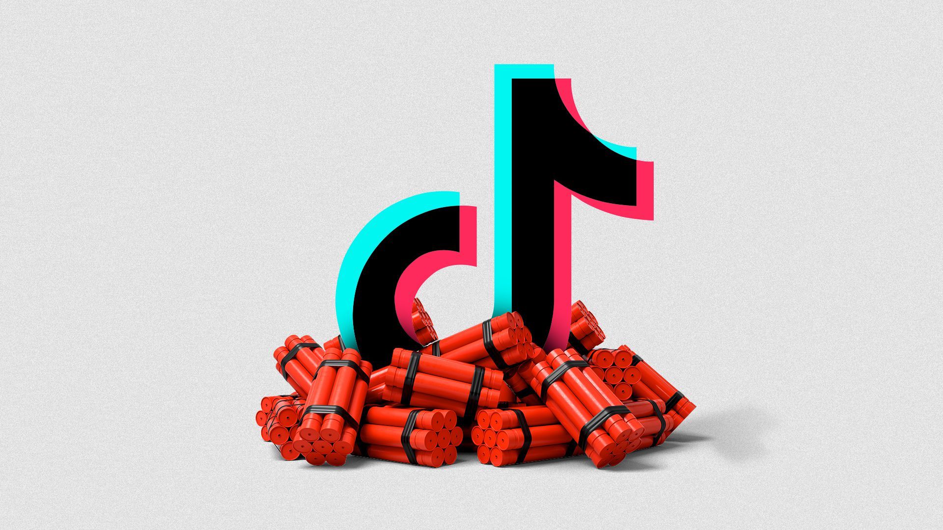 Illustration of the Tik Tok logo in the center of a pile of dynamite. 