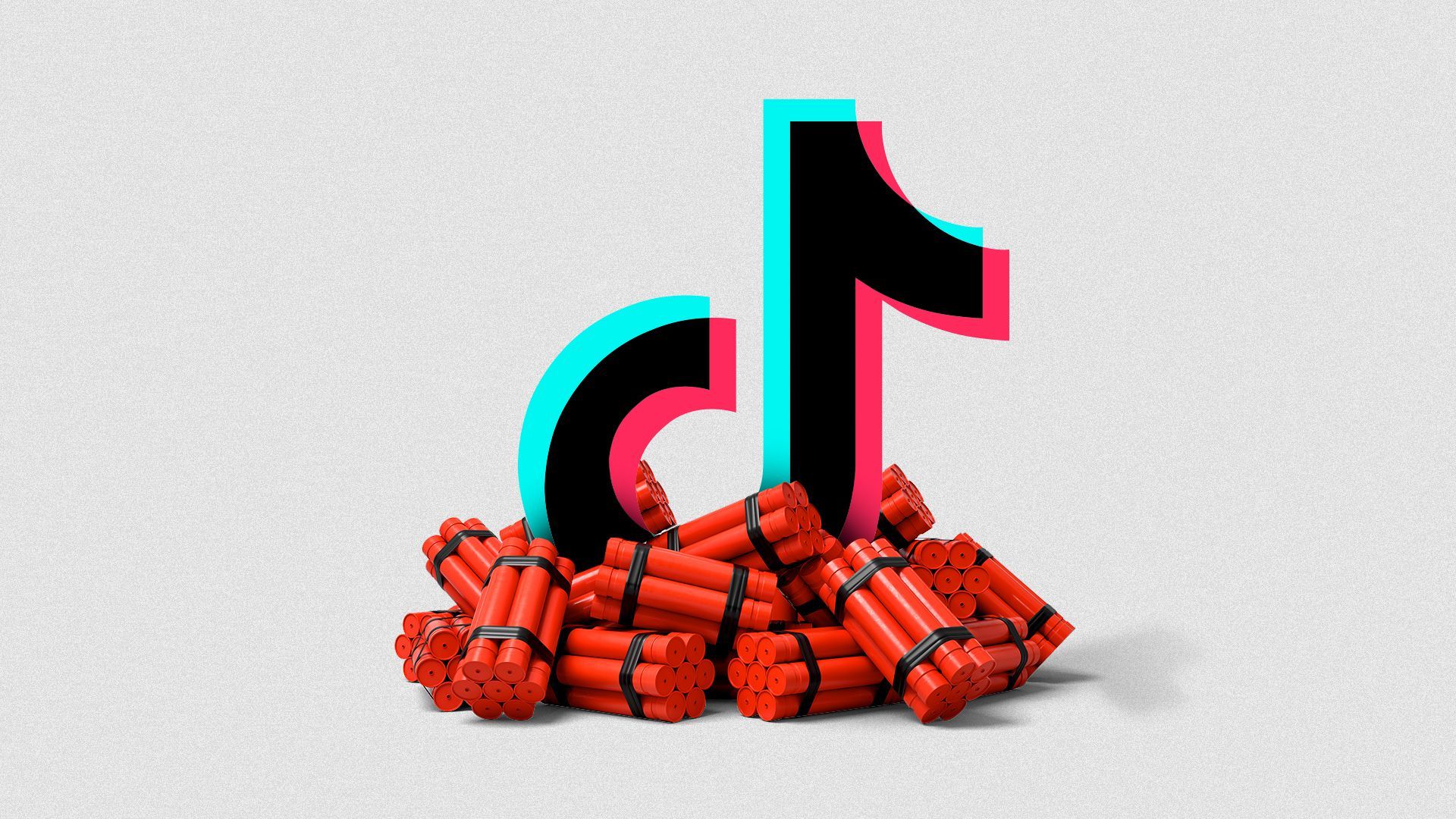 Illustration of the Tik Tok logo in the center of a pile of dynamite.