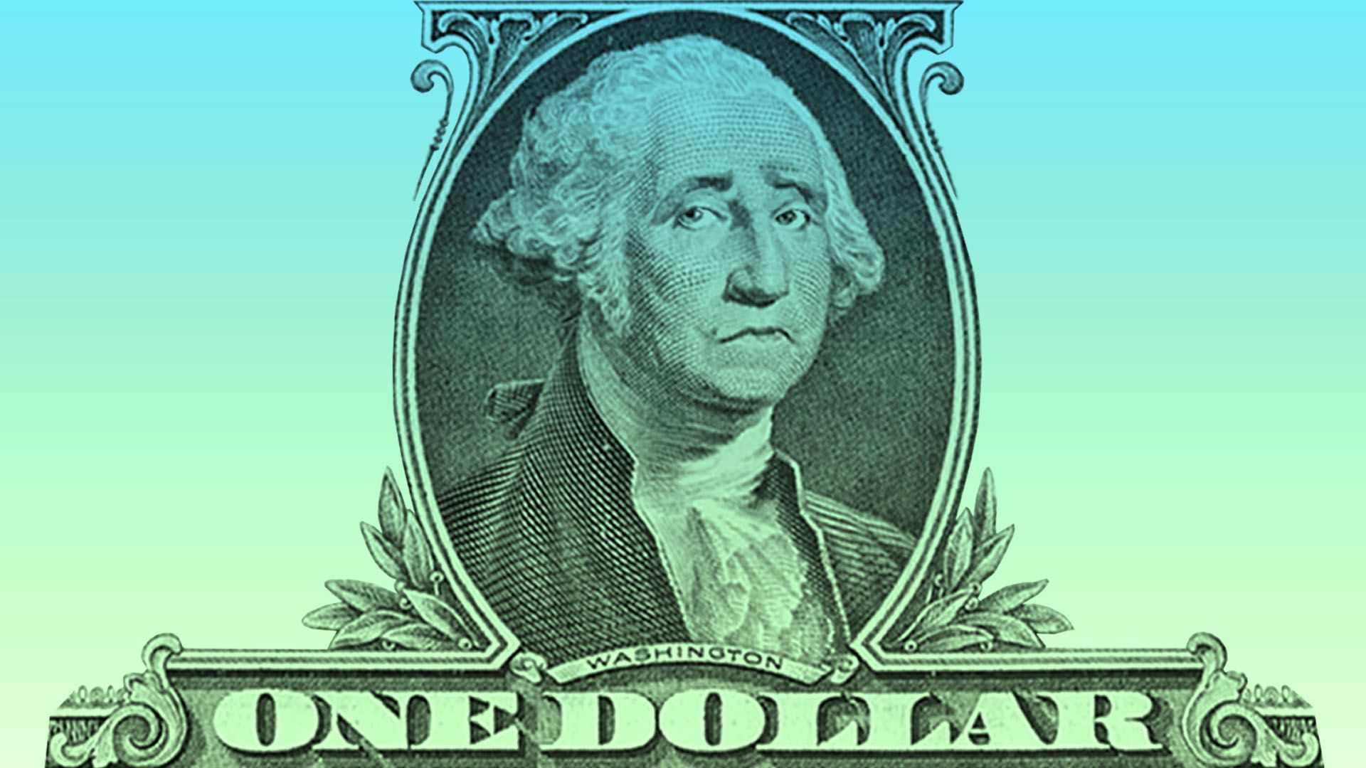 Illustration of a despondent George Washington on the dollar bill