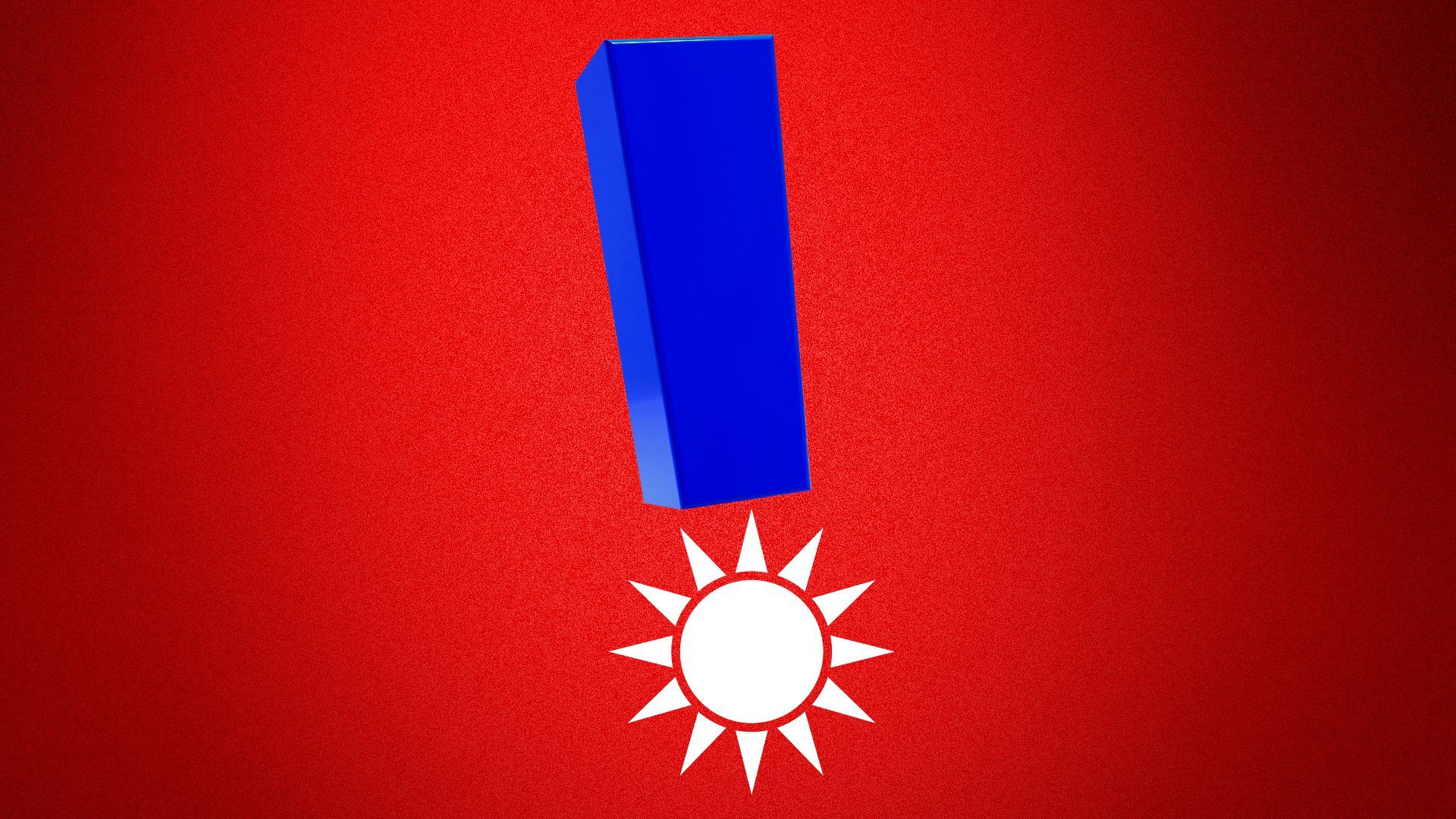 Illustration of an exclamation point stylized with the sun from the Taiwanese flag as the dot.