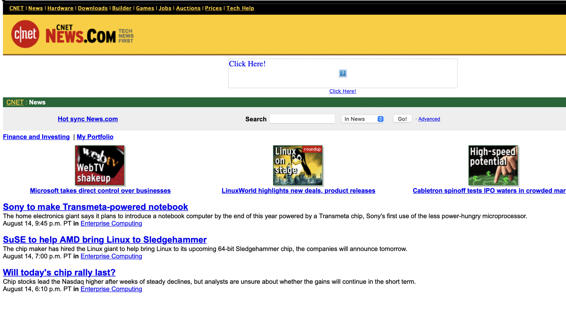 A screenshot of CNET News.com circa 2000