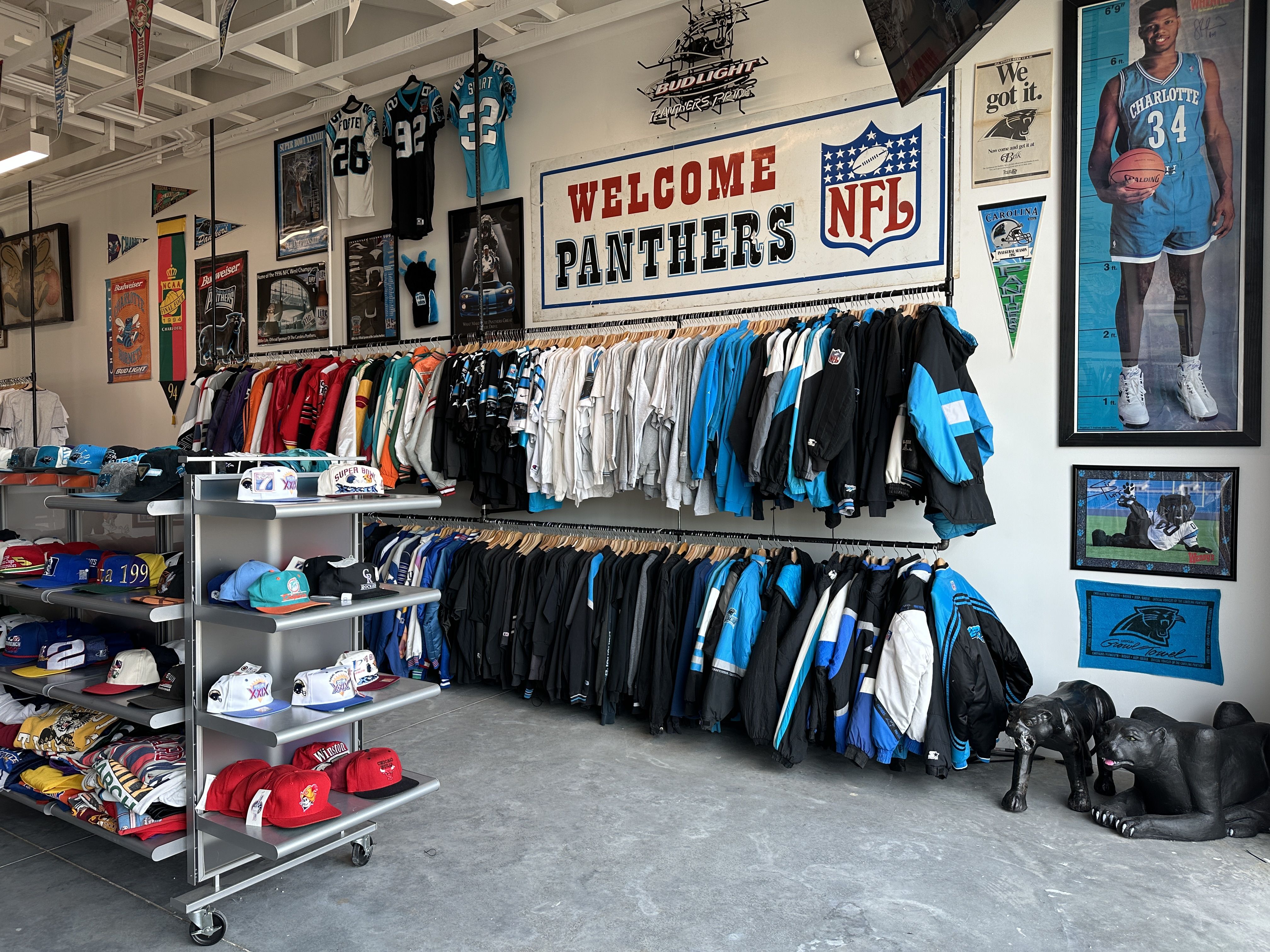 One side of the store will feature Panthers apparel. The other portion will be dedicated to the Hornets pieces. 