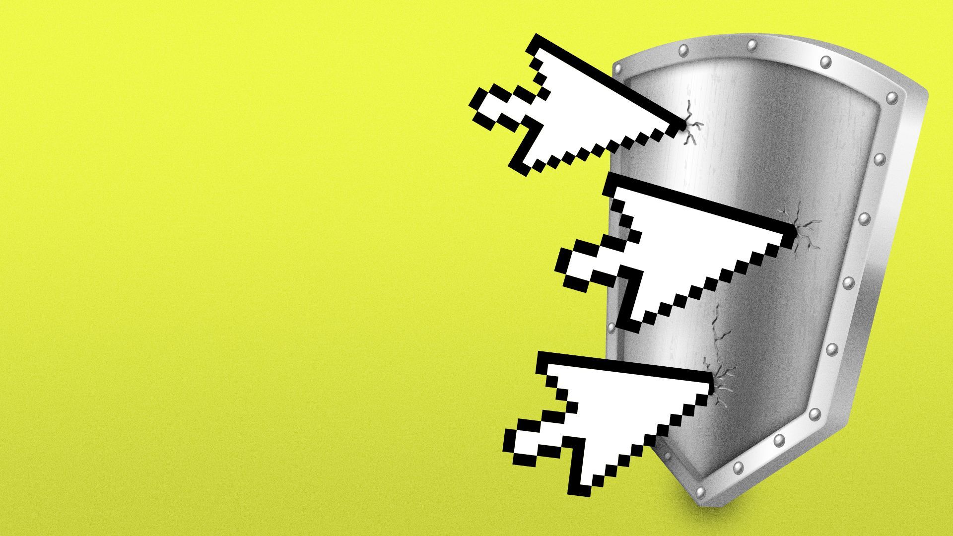 Illustration of cursors cracking a shield.