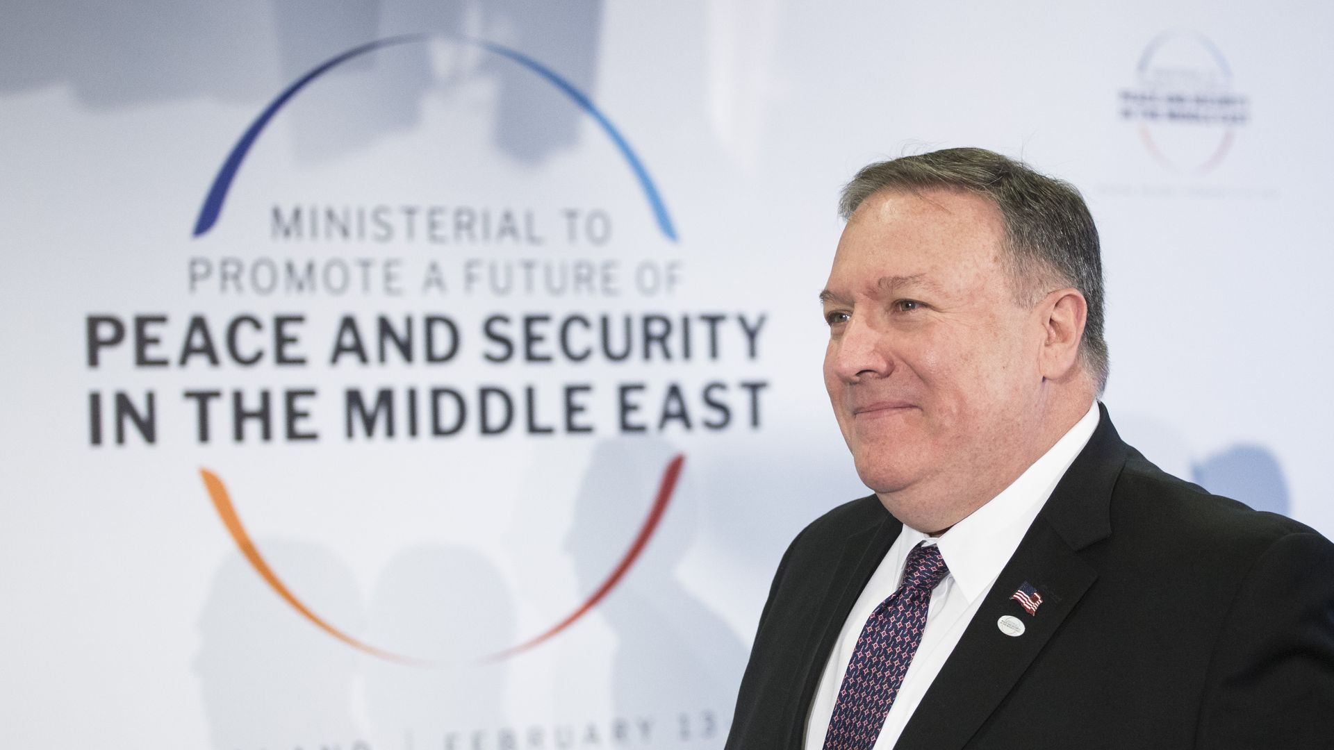 Mike Pompeo during Peace and Security in the Middle East conference in Warsaw on February 14, 2019. 