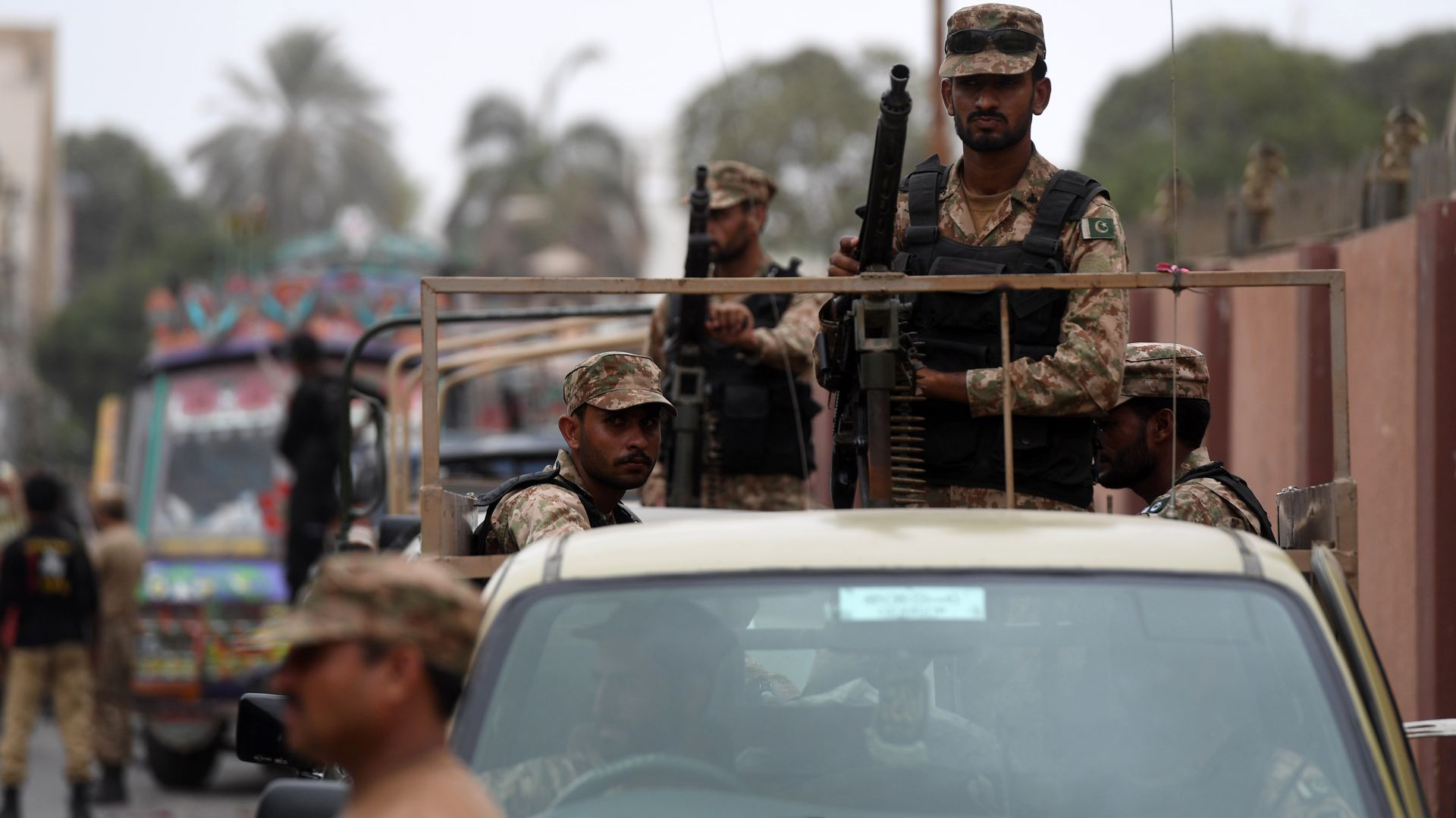 Pakistani soldiers in a truck.
