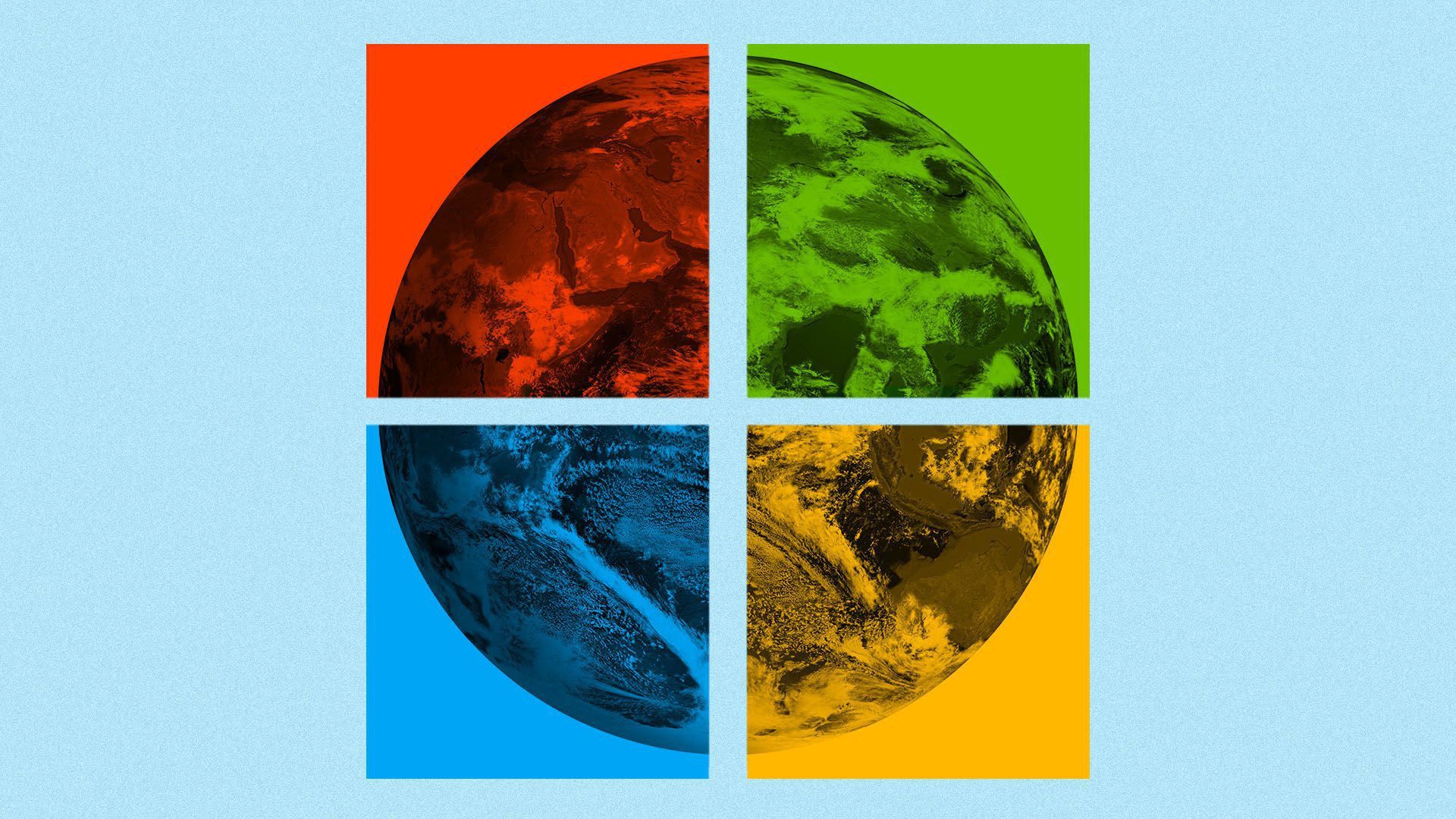 a windows logo over a globe