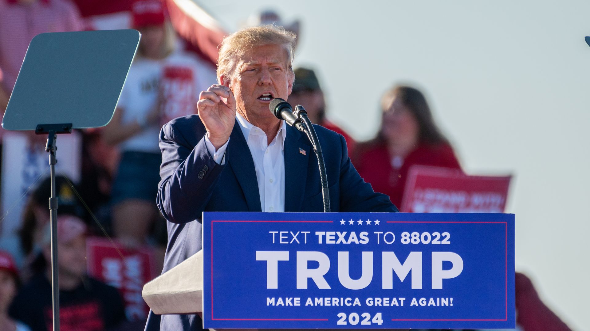 Donald Trump speaking at a campaign rally in Waco, Texas