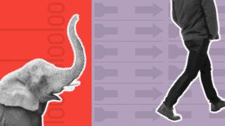Illustration of a person walking away from an elephant.