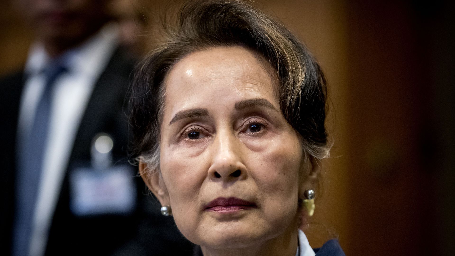 Myanmar's State Counsellor Aung San Suu Kyi looks on before the UN's International Court of Justice on December 11, 2019 in the Peace Palace of The Hague.