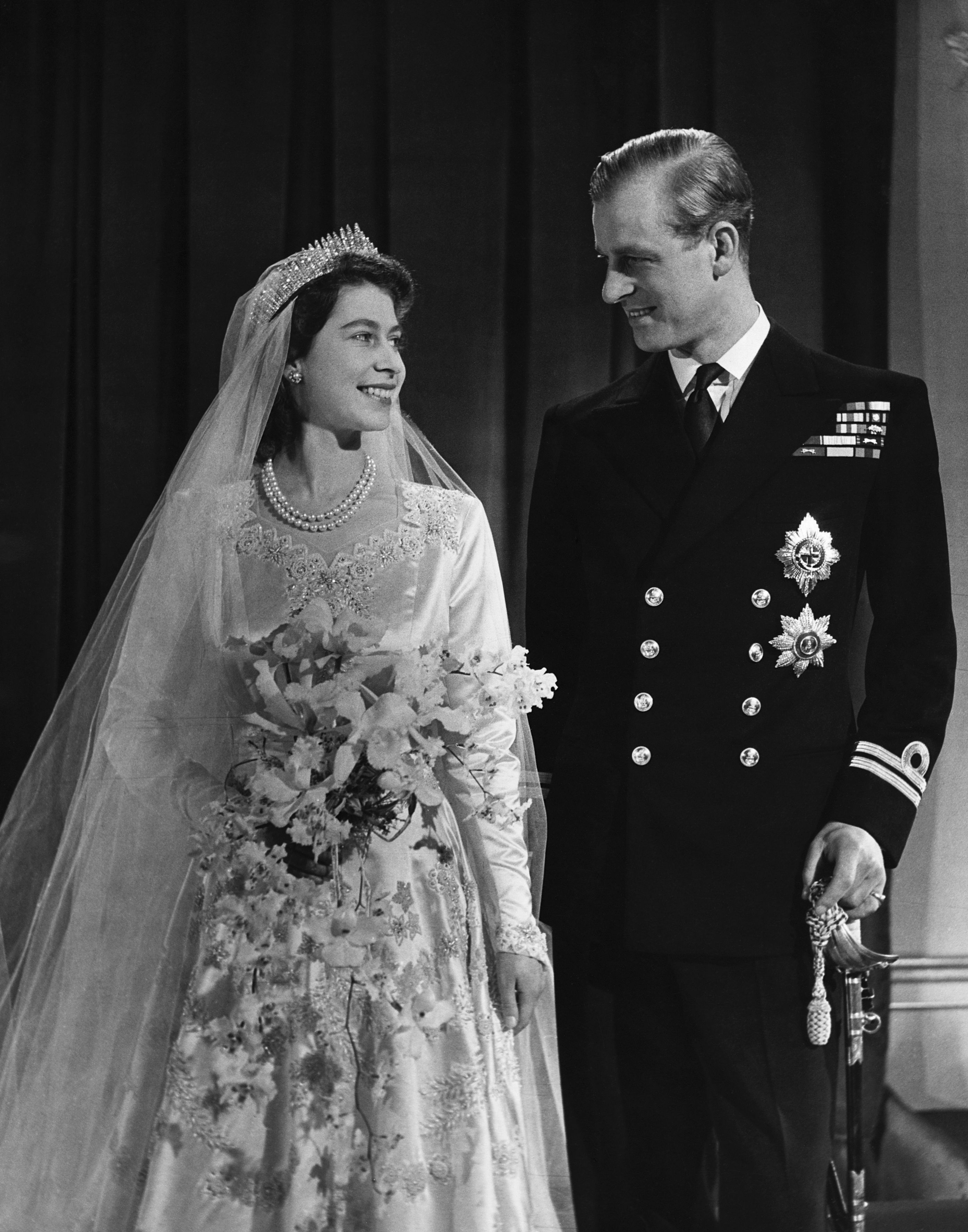 Queen Elizabeth and Phillip on their wedding day