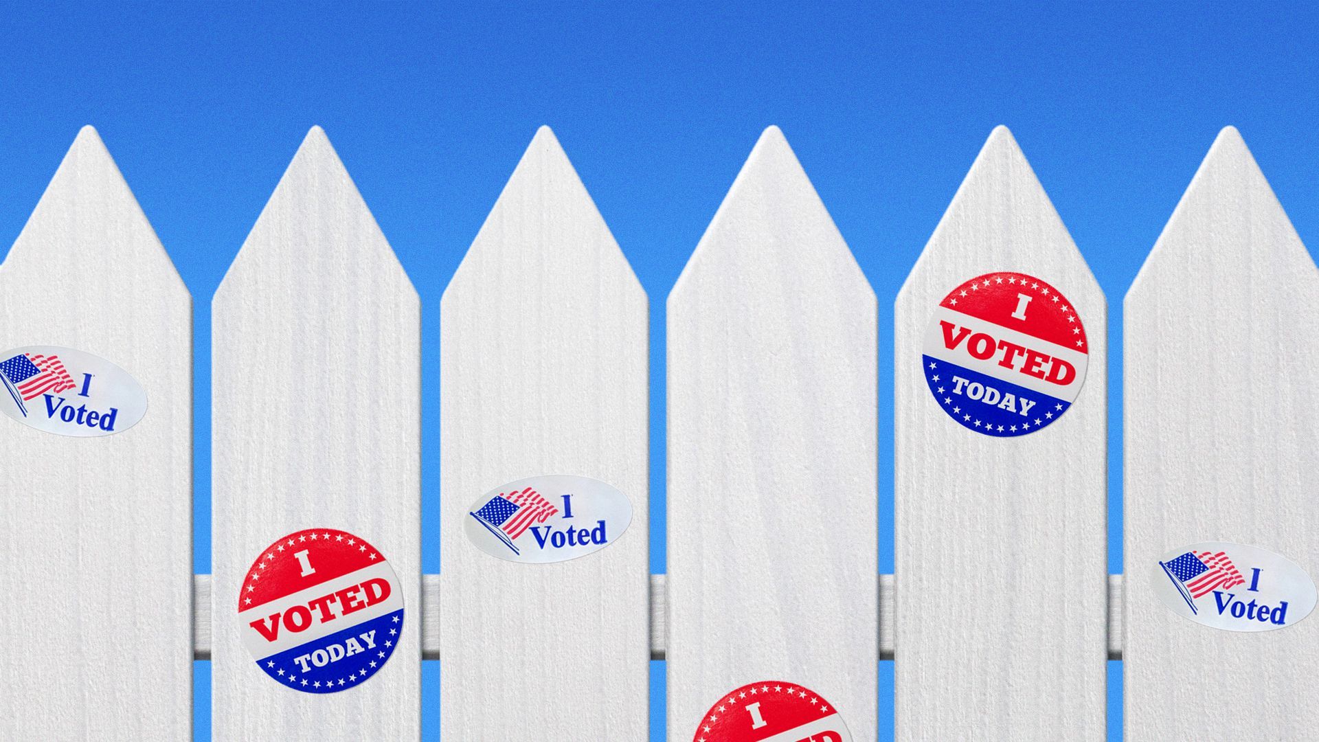 Illustration of picket fence with I Voted stickers.