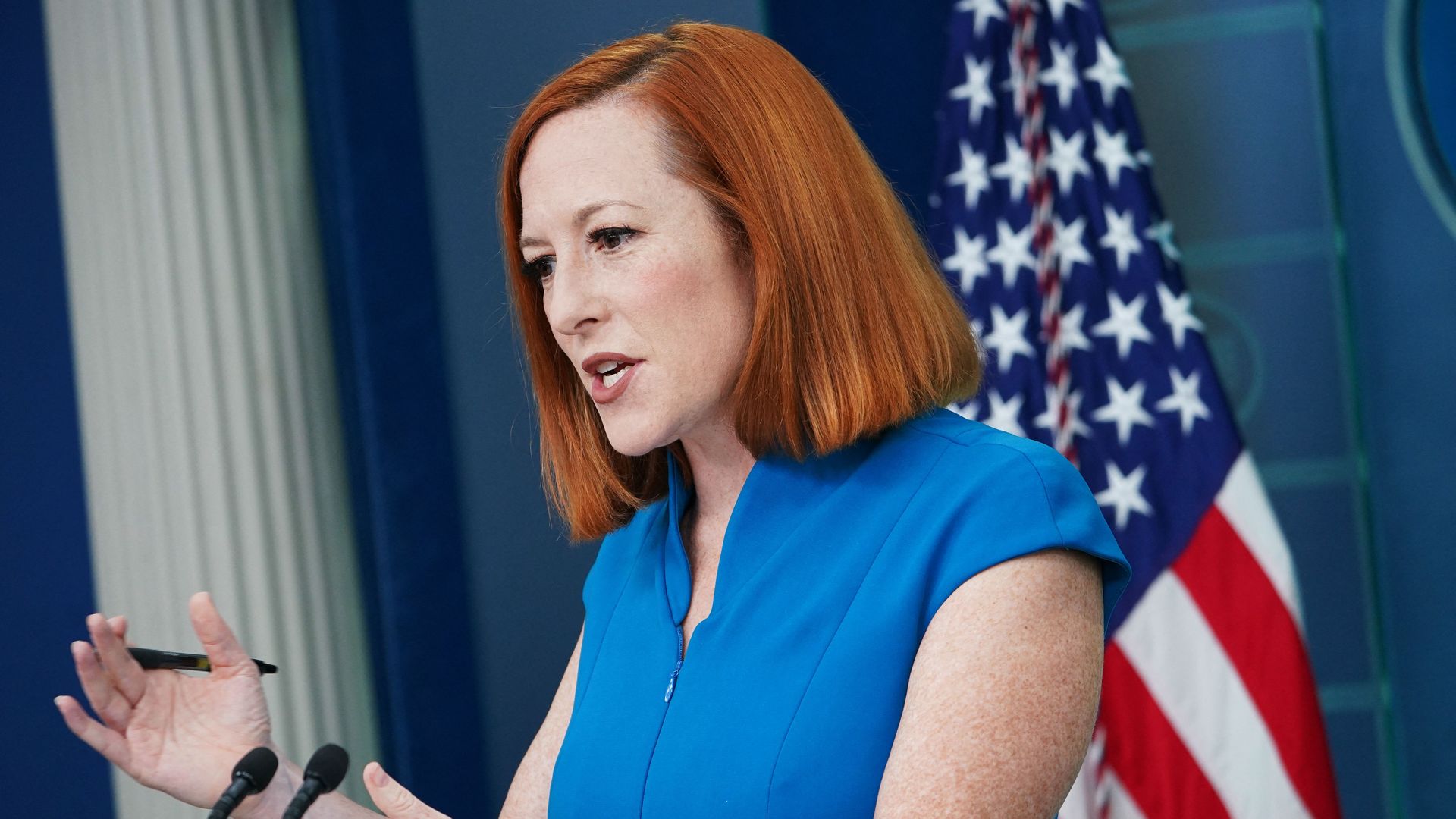 White House Press Secretary Jen Psaki speaks during the daily briefing in the James S Brady Press Briefing Room of the White House in Washington, DC, on April 13, 2022