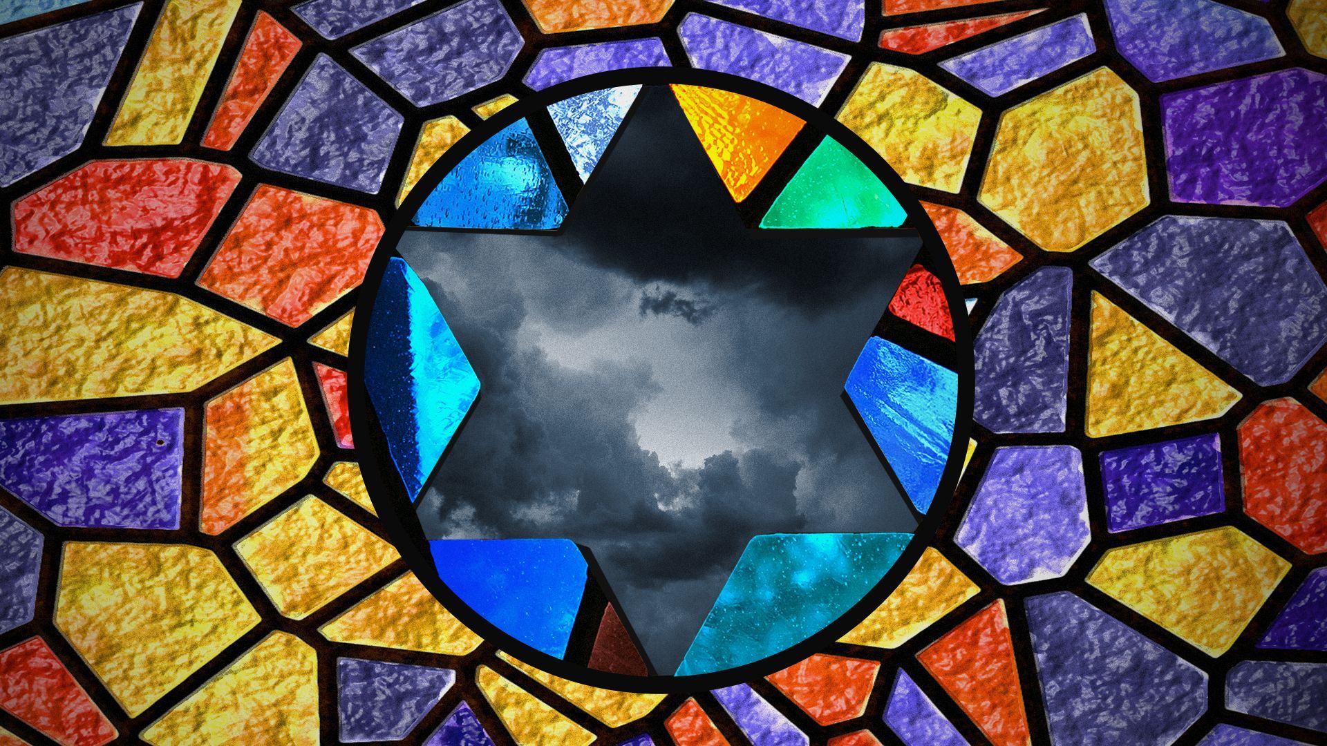 Illustration of the Star of David cut out of a stained glass window.