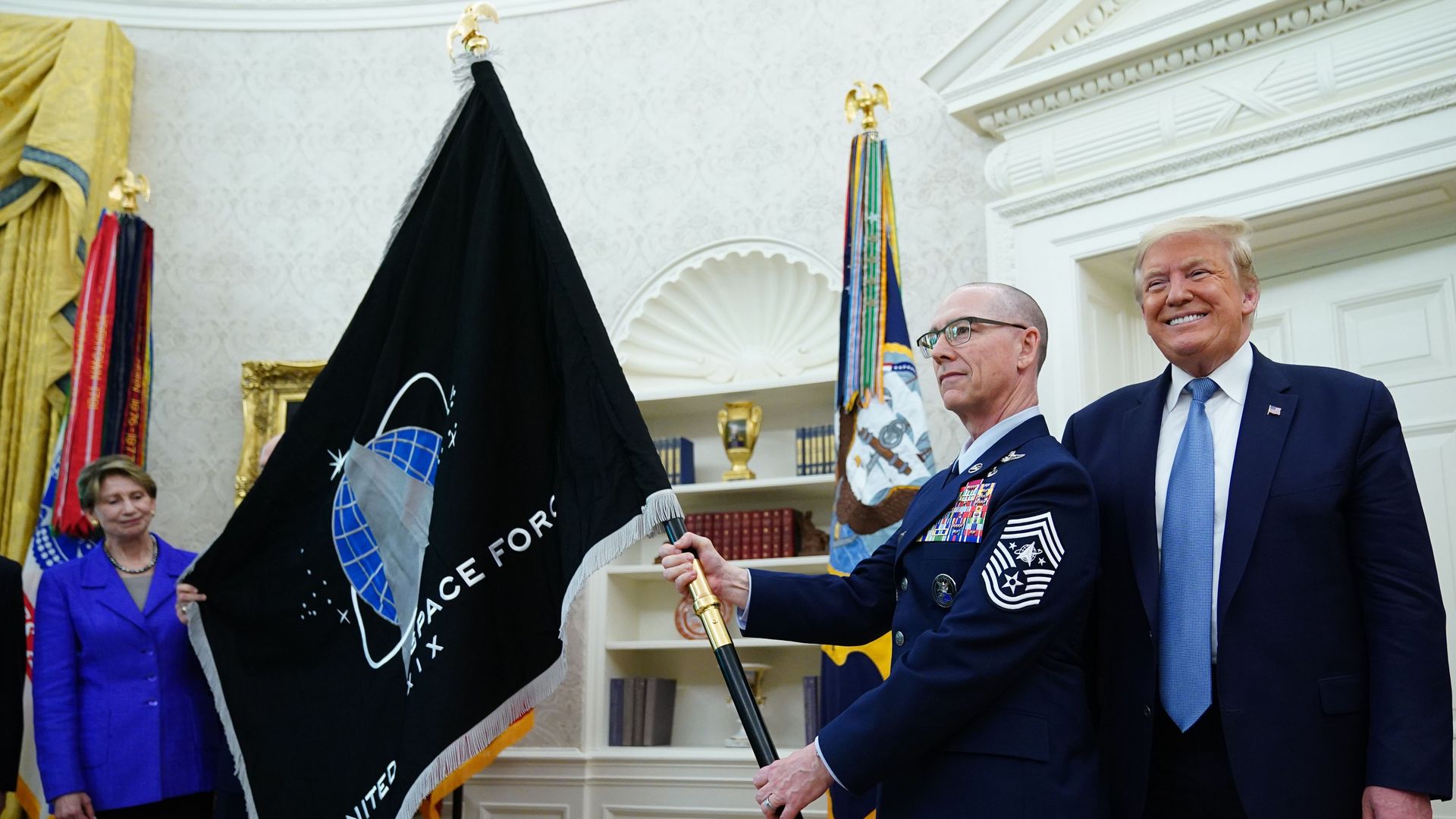 Former President Trump with U.S. Space Force Senior Enlisted Advisor CMSgt Roger Towberma.
