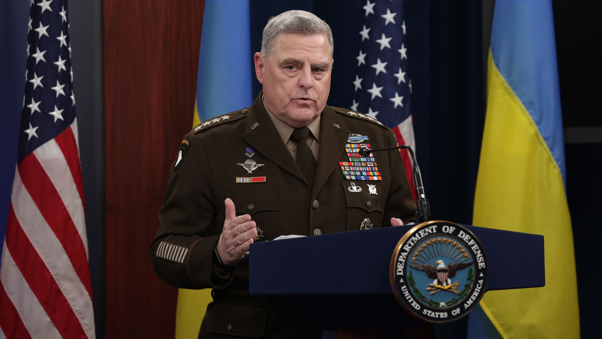 Chair of the Joint Chiefs of Staff Gen. Mark Milley speaks during a press briefing  at the Pentagon on November 16, 2022 in Arlington, Virginia. 