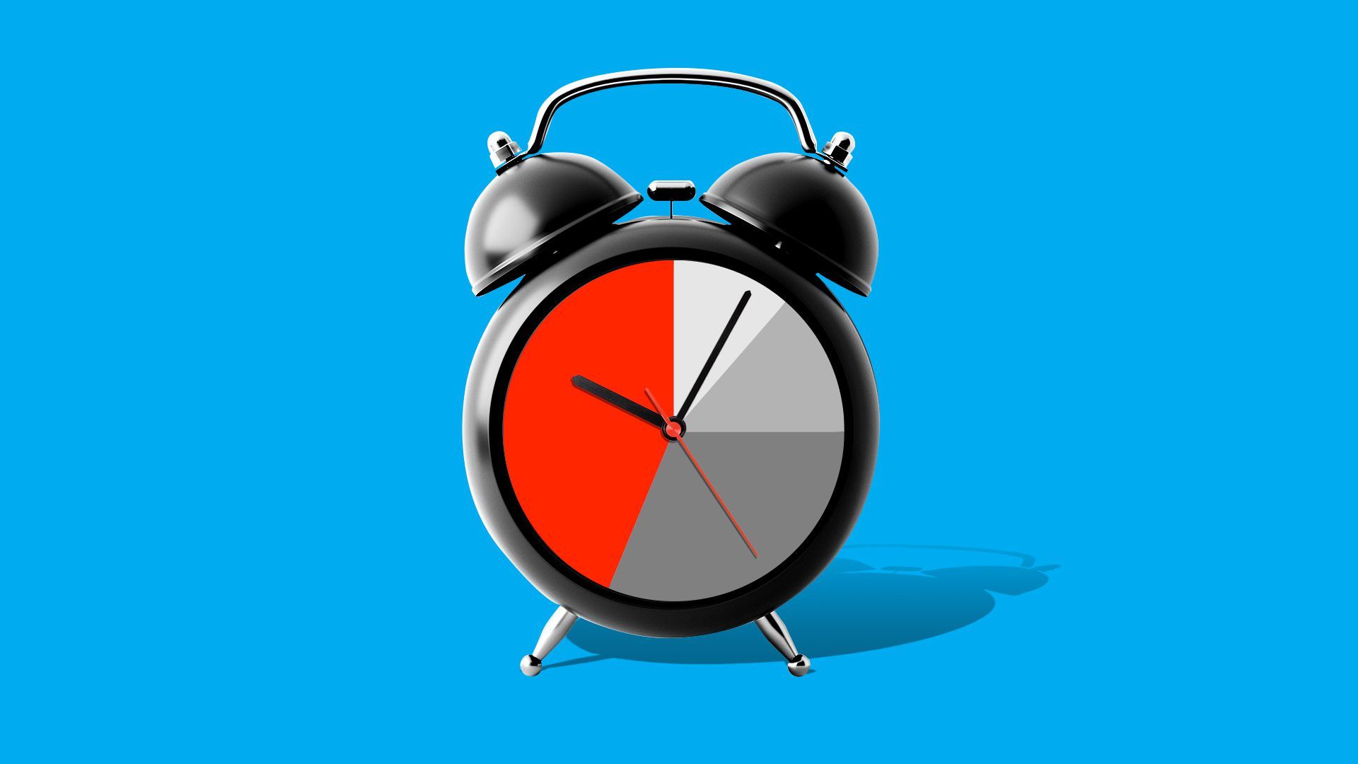 Illustration of an alarm clock with the face as a pie chart.