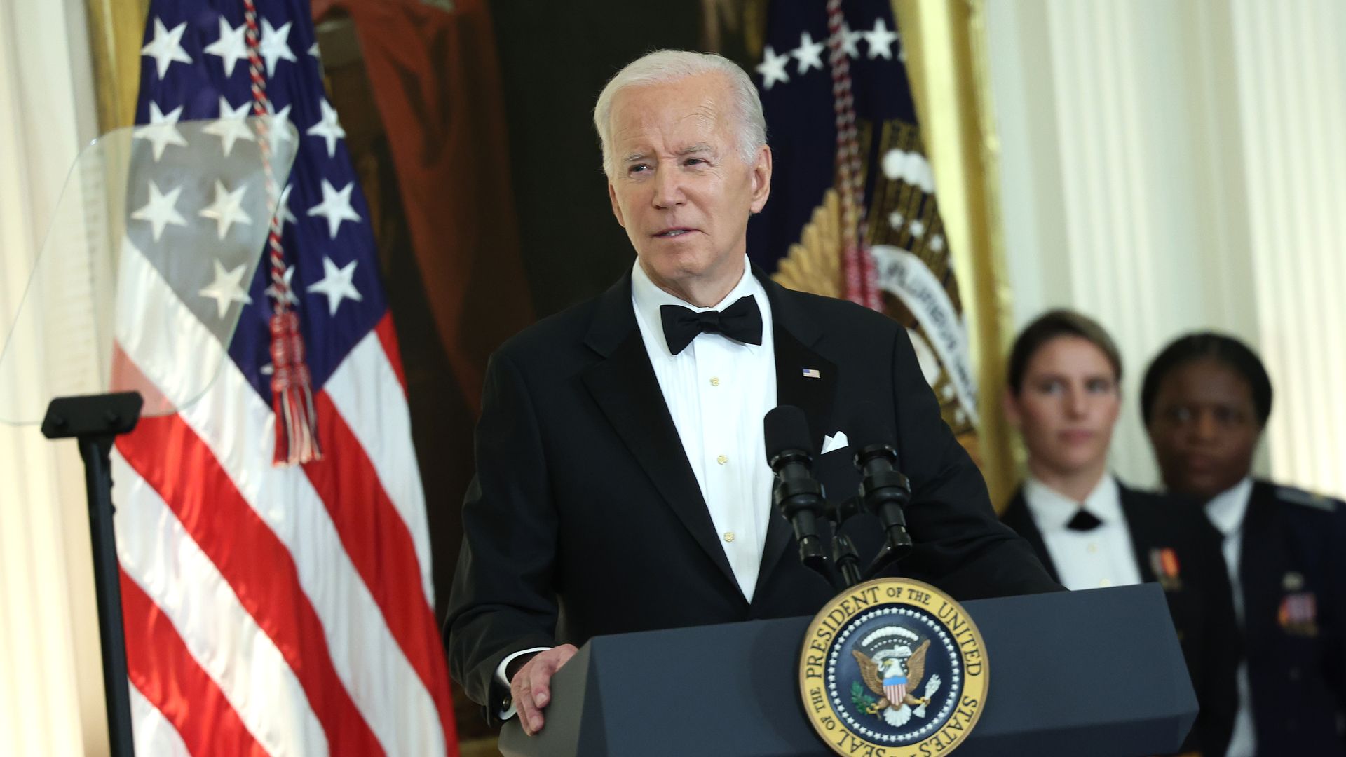 U.S. President Joe Biden delivers remarks at a reception for the 2022 Kennedy Center honorees at the White House on December 04, 2022 in Washington, DC