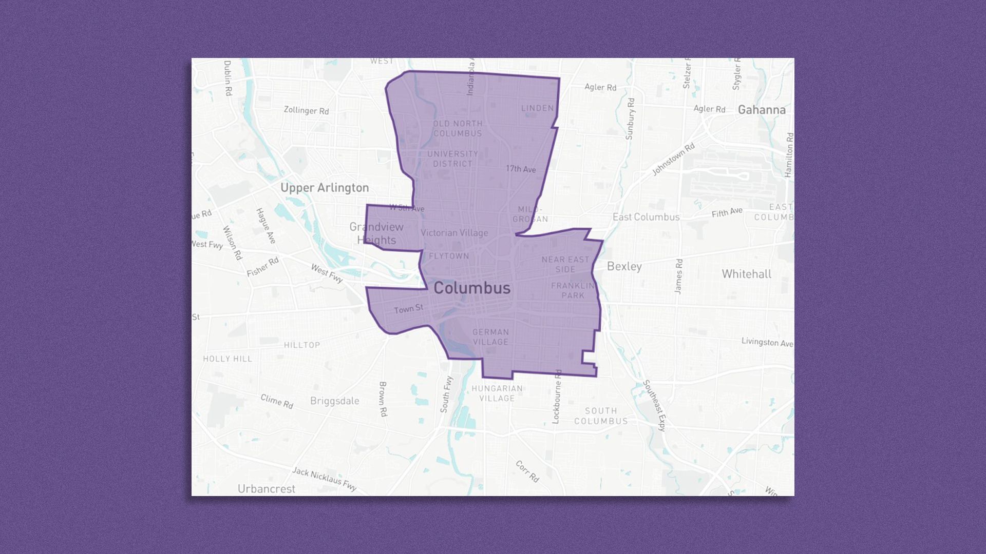A service map of a Free2move car sharing service in central Ohio.