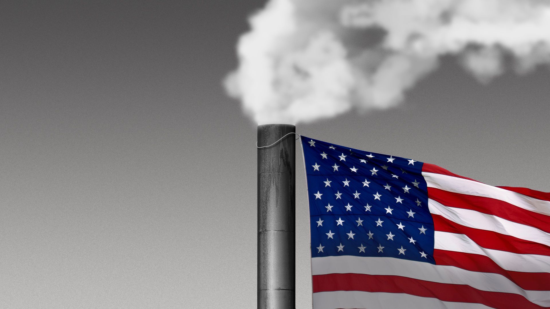 Illustration of a smokestack with an American flag on it.