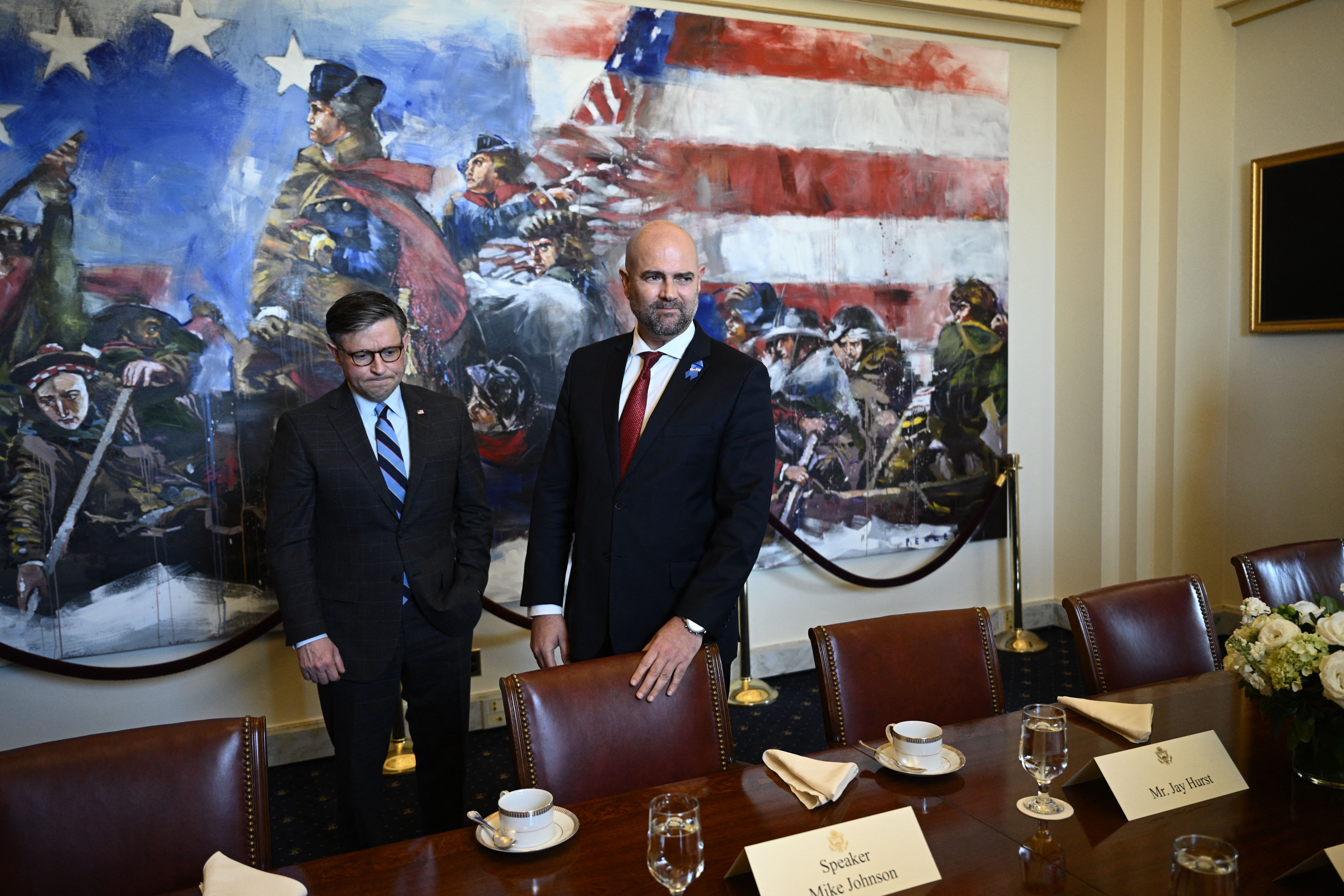 House Speaker Mike Johnson meets with Israeli Knesset Speaker Amir Ohana yesterday.