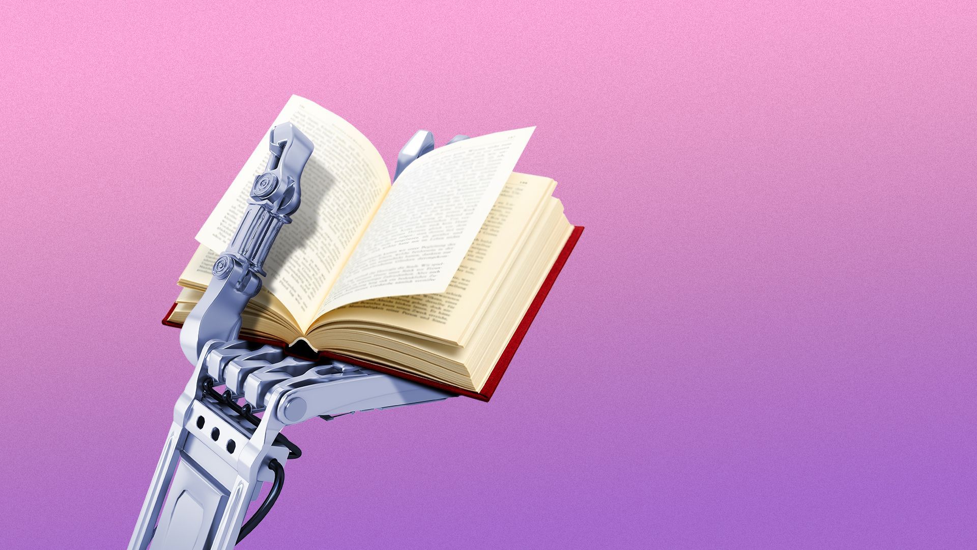 Illustration of a robot hand holding a book