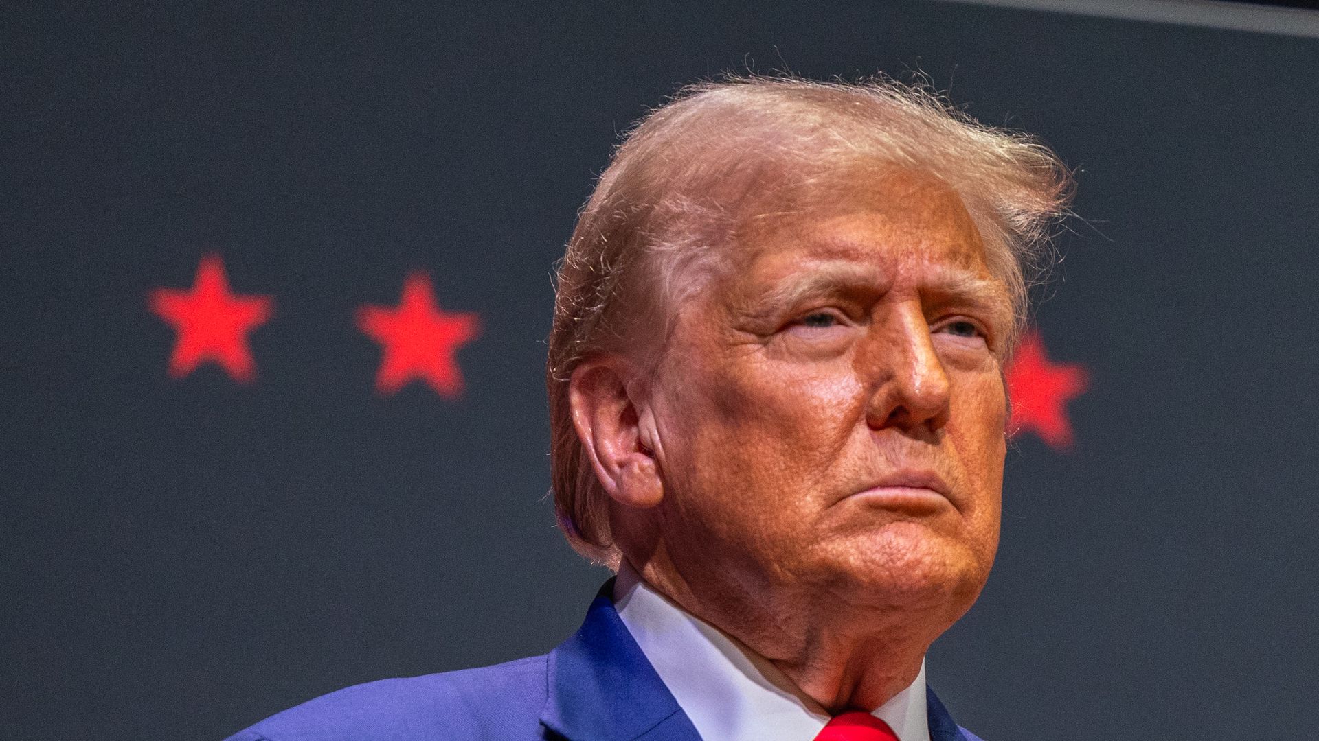 Republican presidential nominee former President Donald Trump arrives to speak at a campaign event at Harrah's Cherokee Center on August 14, 2024 in Asheville, North Carolina. 