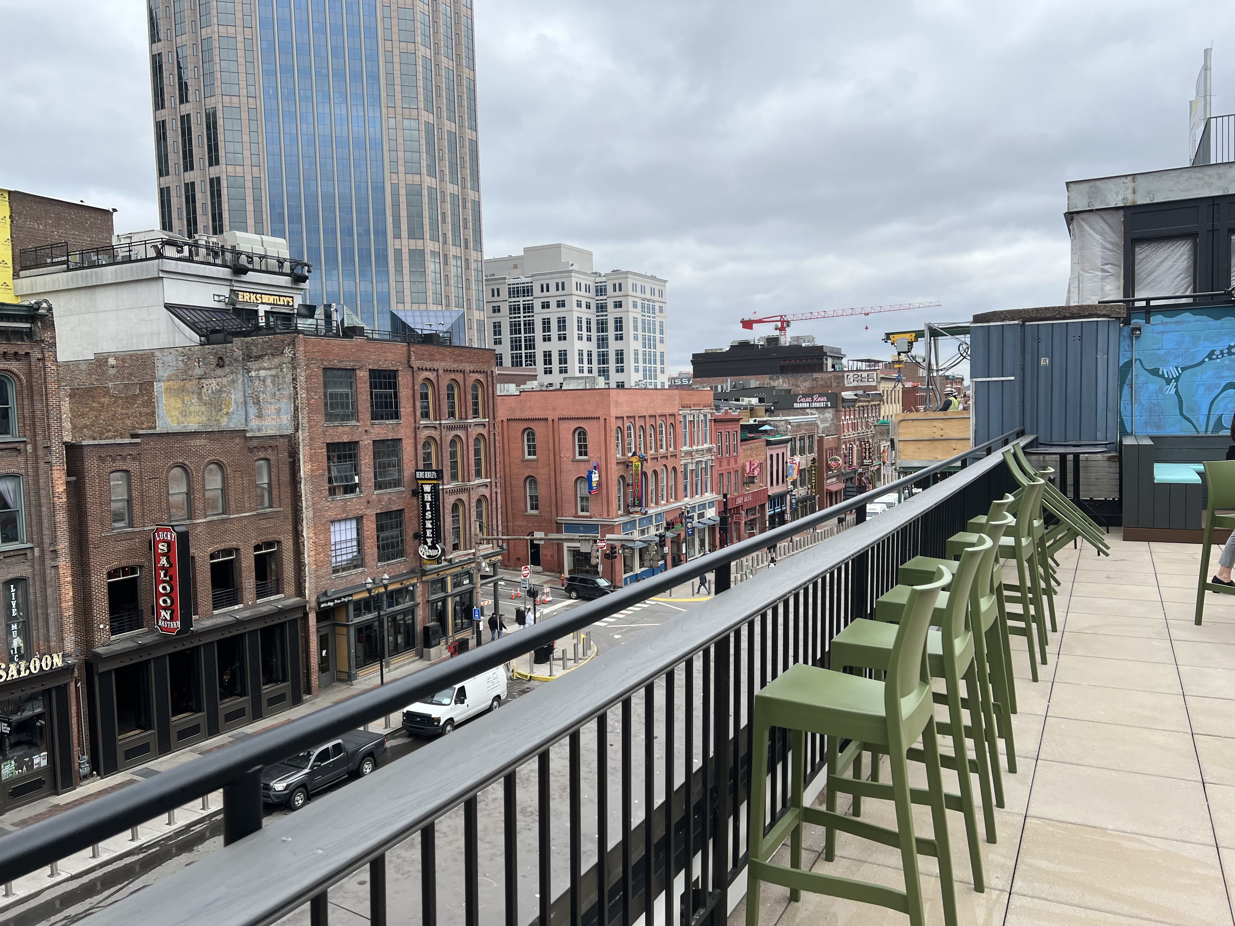A view of Lower Broadway from a rooftop bar.
