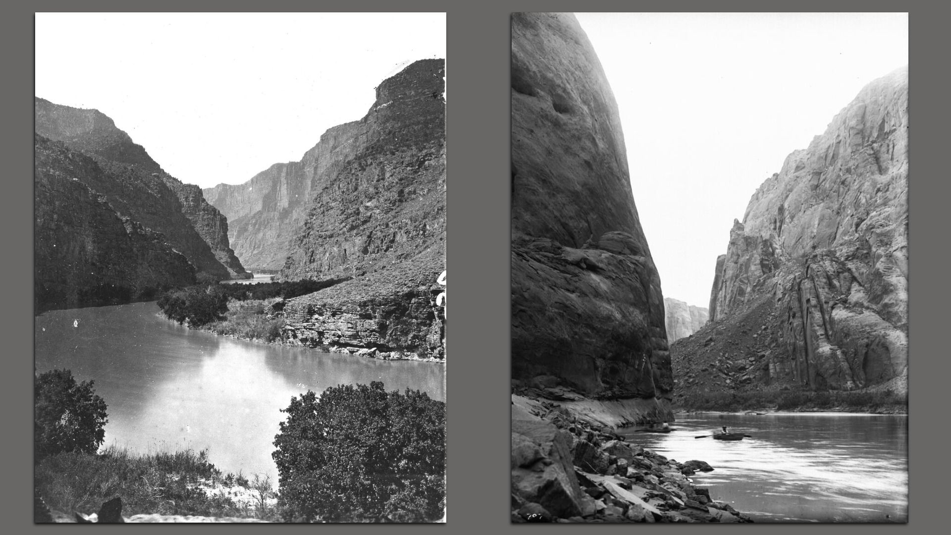 Two 19th century images of cliffy canyons around rivers