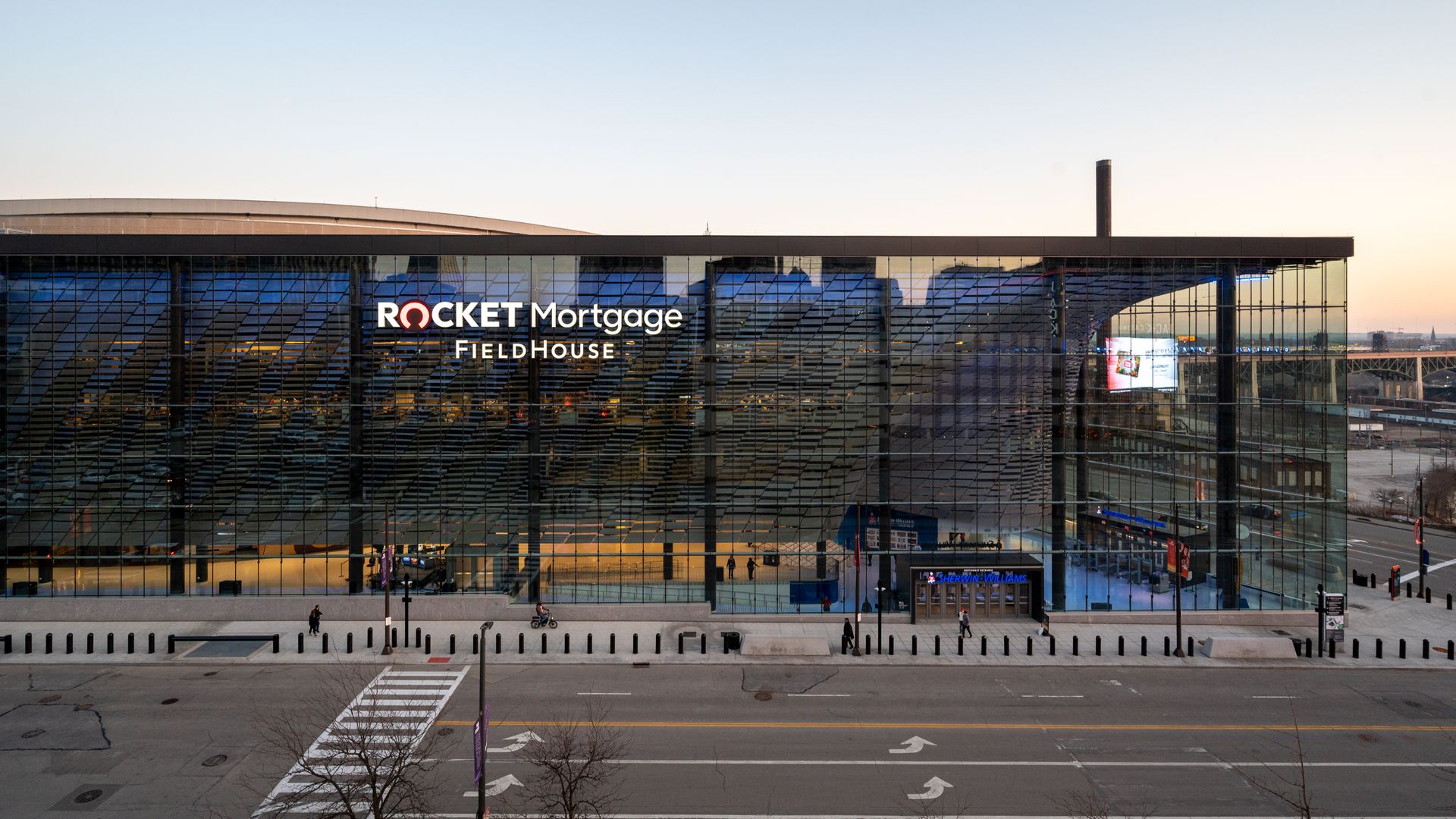 Photo of RocketMortgage FieldHoue exterior at twilight