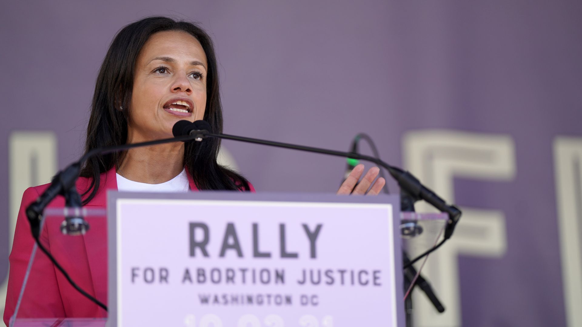 Planned Parenthood President Alexis McGill Johnson is seen speaking at an abortion rights rally.