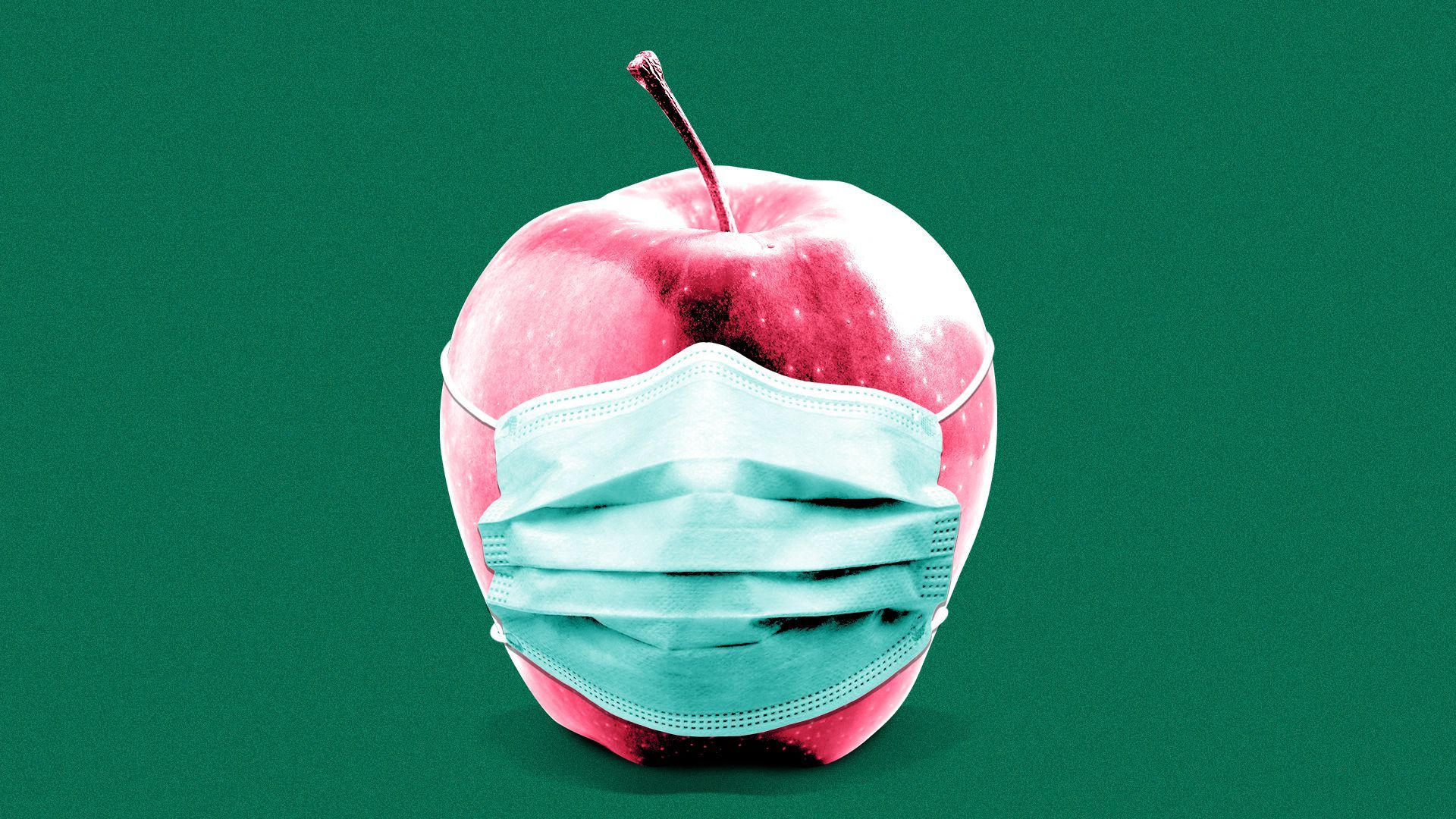 Illustration of an apple wearing a covid mask.
