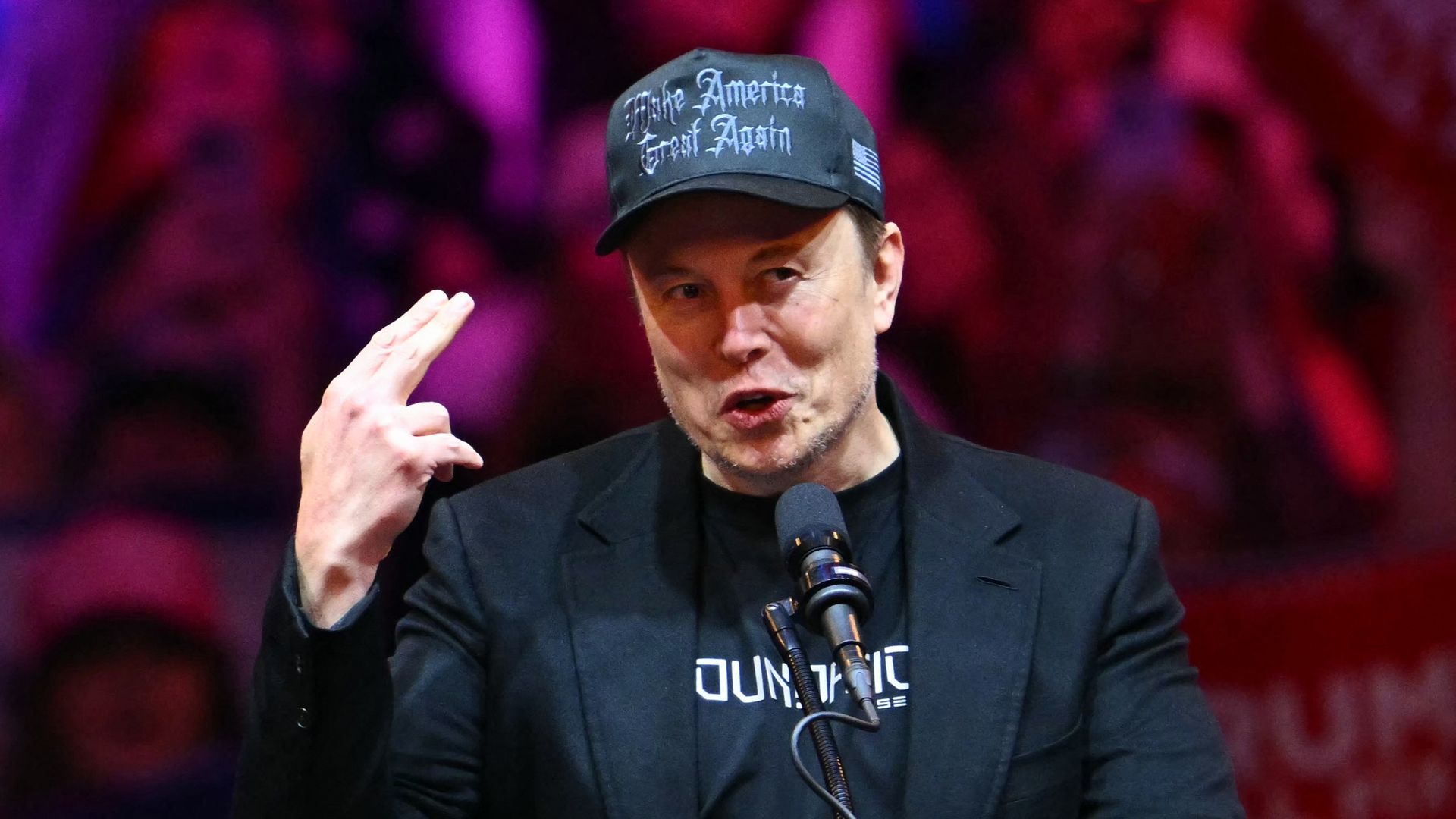 Elon Musk speaks at a rally for former US President and Republican presidential candidate Donald Trump at Madison Square Garden in New York, October 27, 