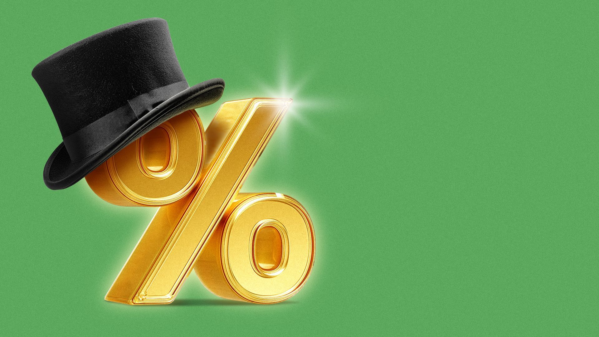 Illustration of a top hat on a golden percent sign.