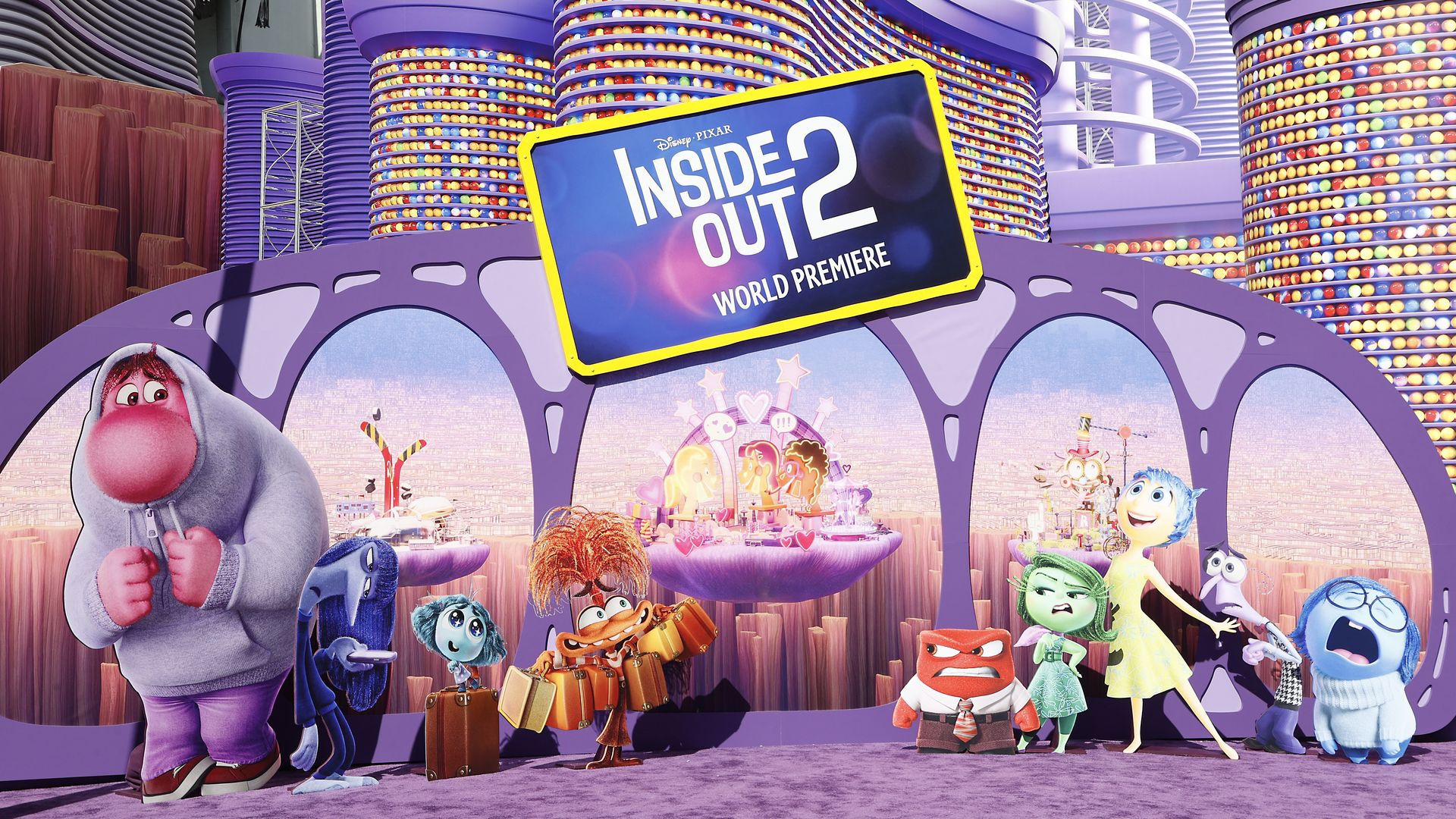 iew of the arrival area's purple carpet at the world premiere of Pixar's "Inside Out 2" at El Capitan Theatre in Los Angeles, California 