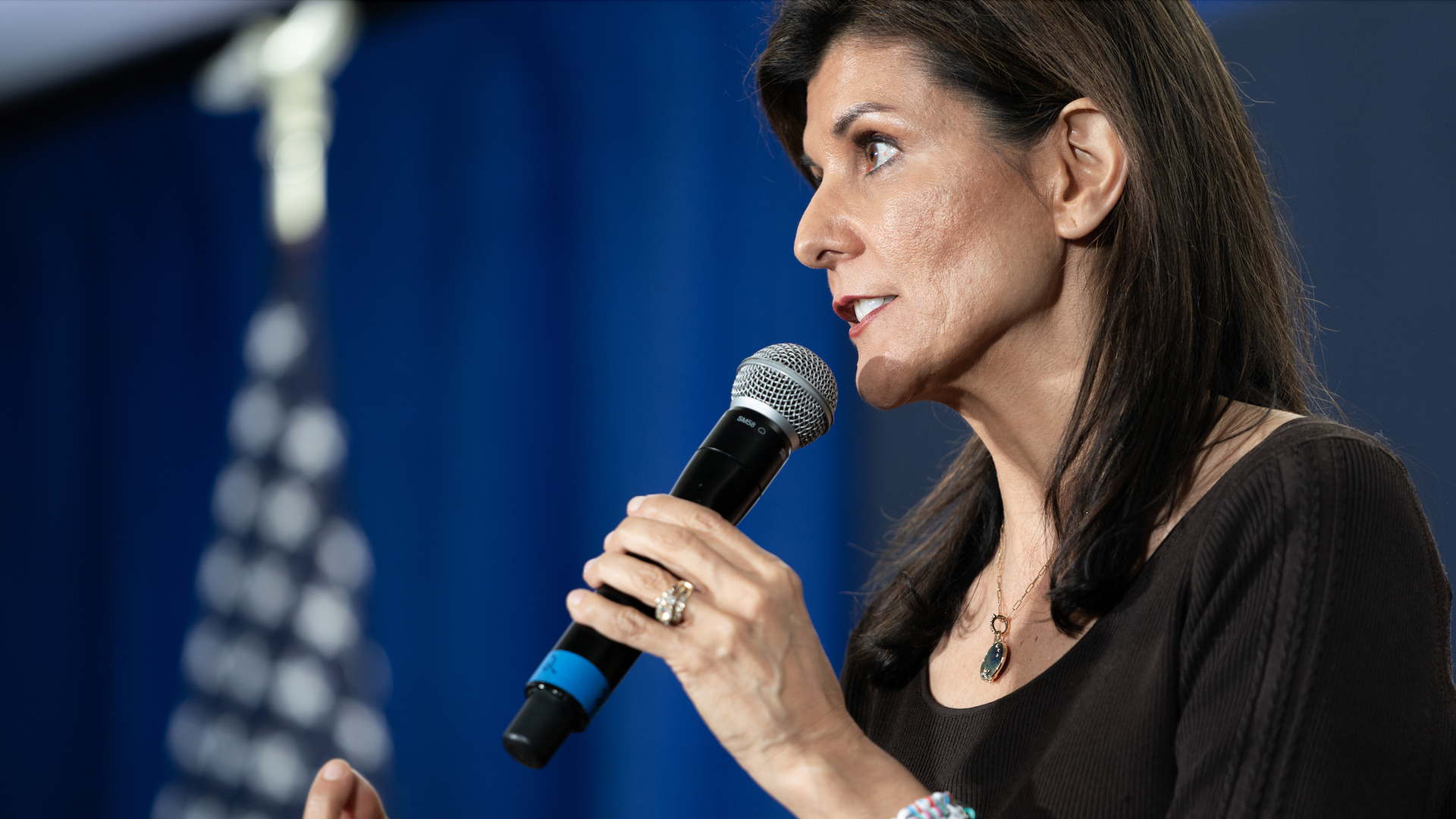 Nikki Haley speaks at a campaign event in Falls Church, Virginia on February 29, 2024. Photo: Nathan Howard/Getty Images