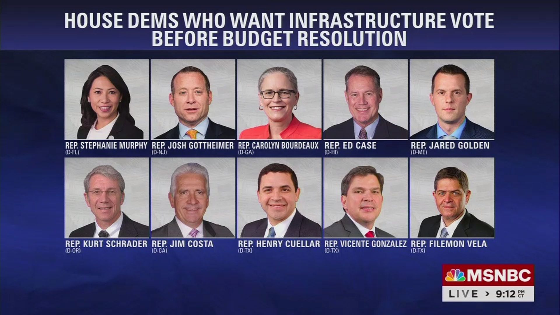 A graphic showing MSNBC showing moderate house Dems.