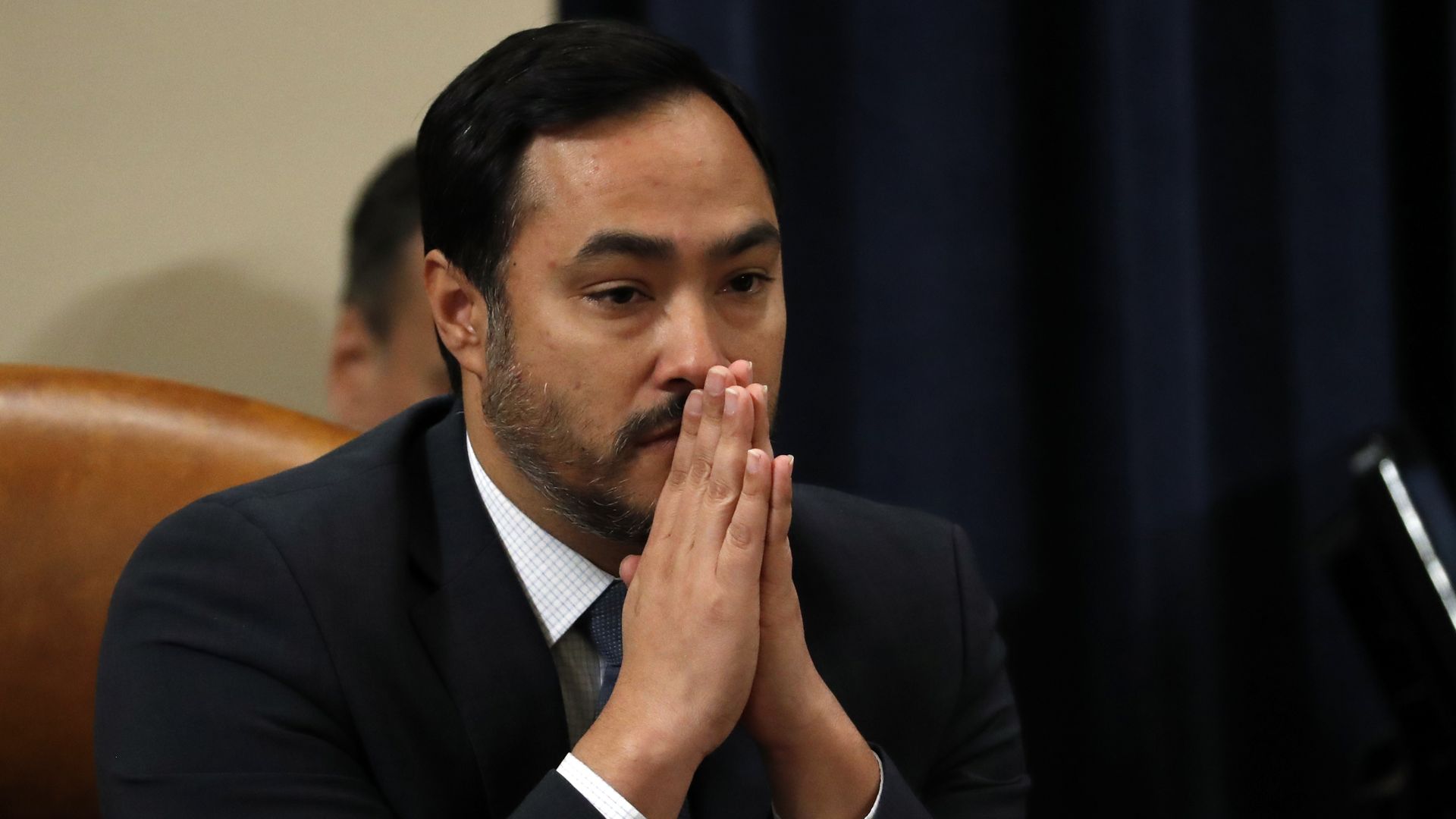 US Rep. Joaquin Castro listens during a House Intelligence Committee impeachment inquiry hearing.
