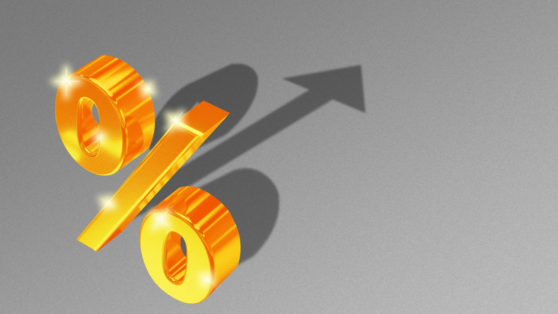 Illustration of a golden percentage symbol casting a shadow with an arrow