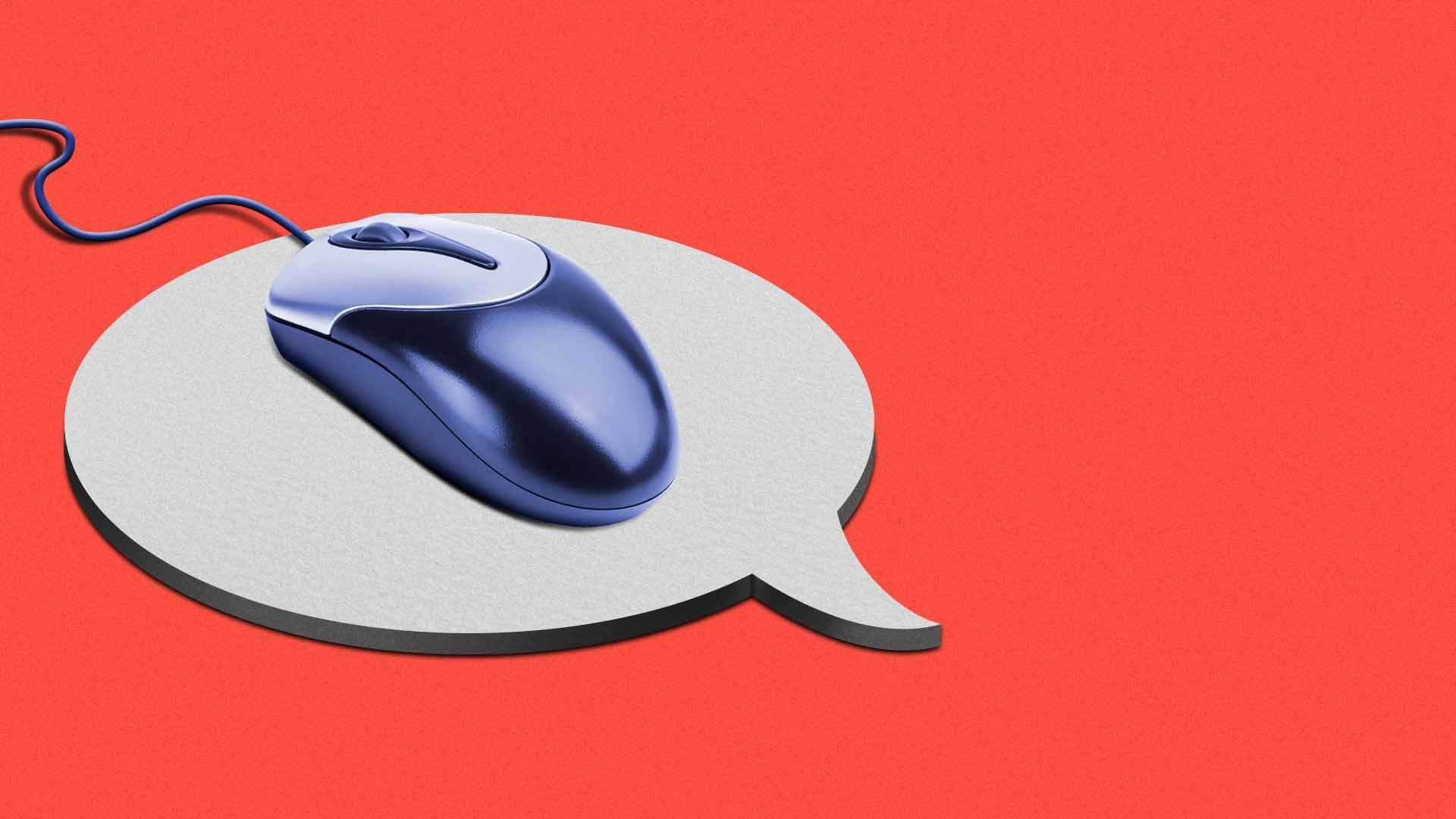 Illustration of a mouse on a thought bubble-shaped mousepad