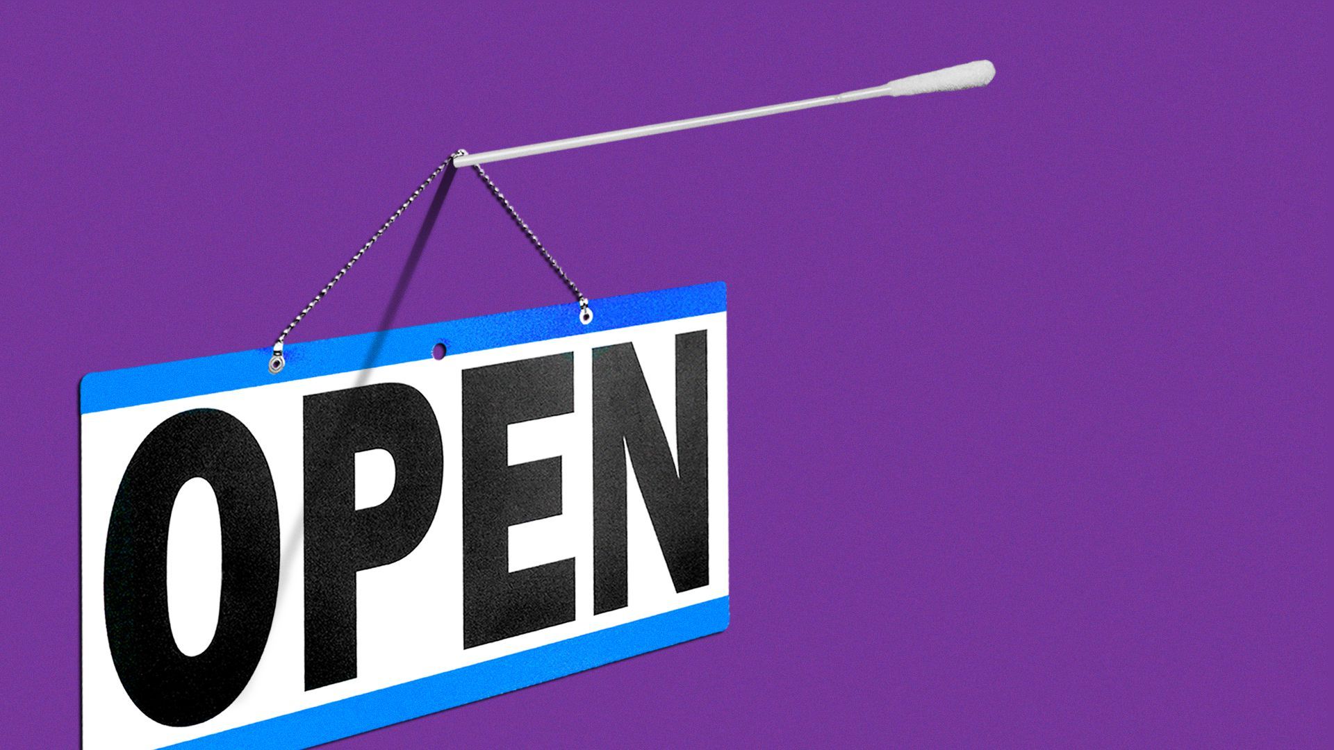 Illustration of an "open" sign hanging from an at-home swab. 