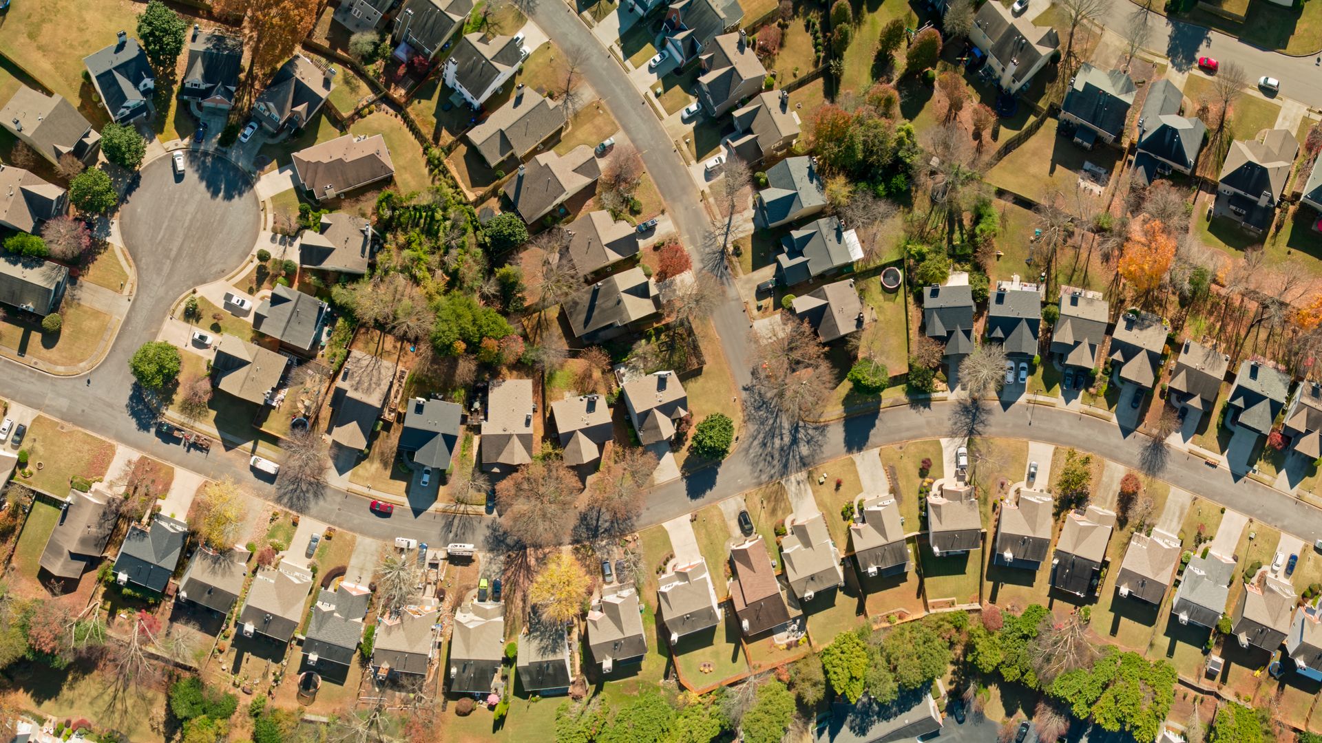Aerial view of houses.