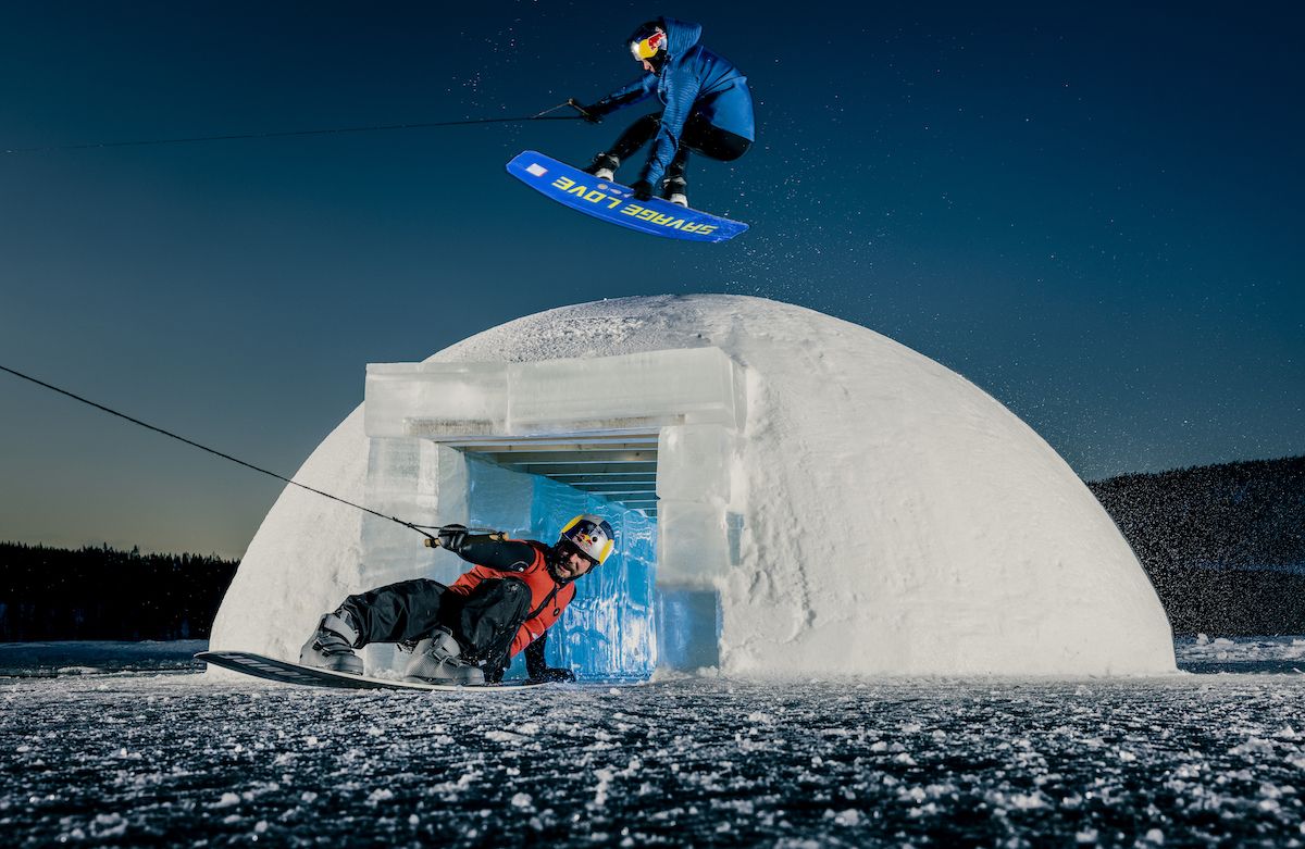 wakeboarding through an igloo