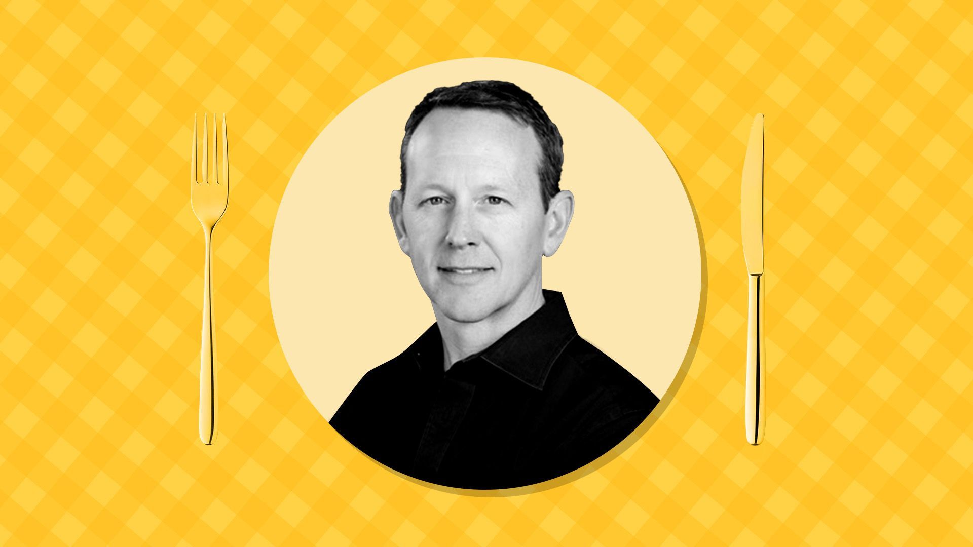 Matt Cooper from Skillshare surrounded by a plaid tablecloth and place setting