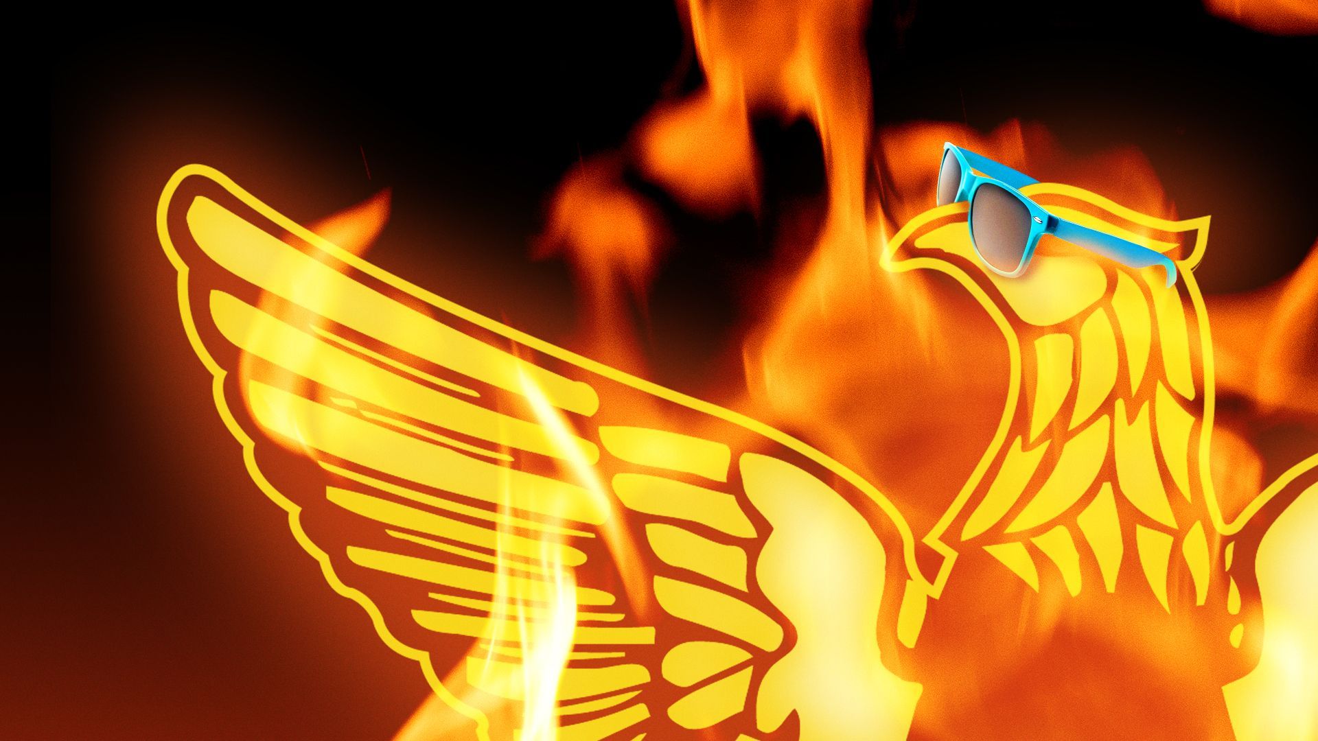 Illustration of the Atlanta City Seal phoenix wearing sun glasses. 