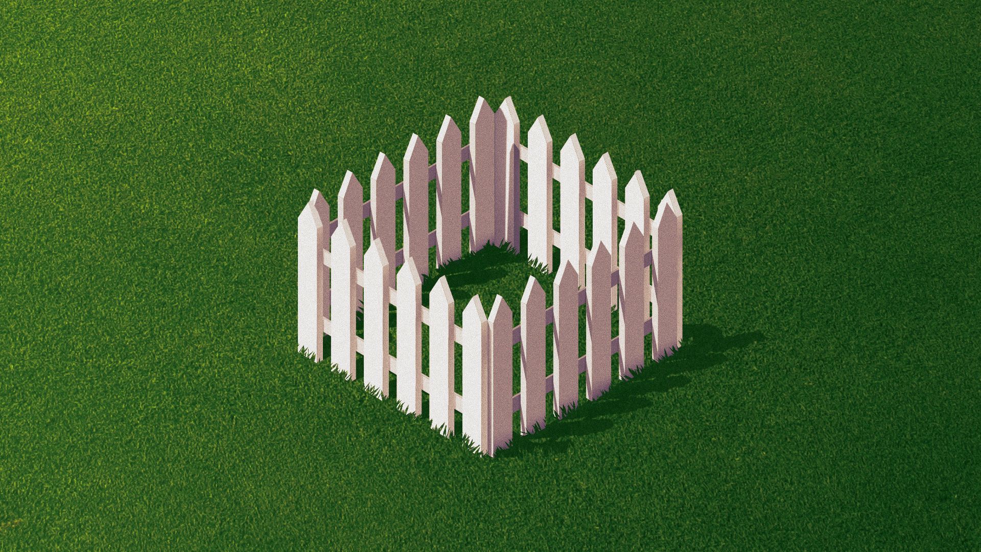 Illustration of a field of grass with a white picket fence cordoning off a square in the center.