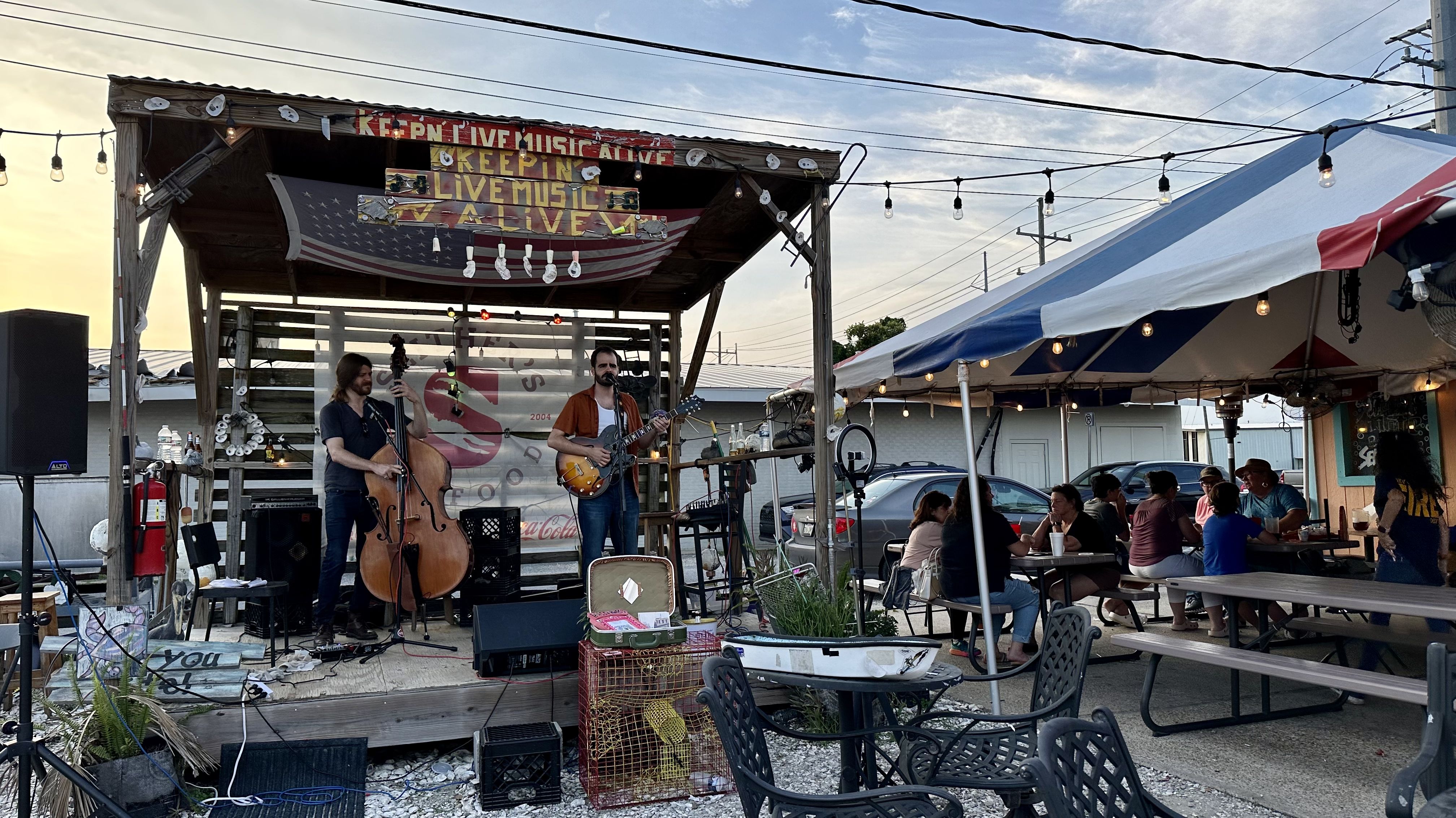 Photo shows the outdoor stage at Seither's.
